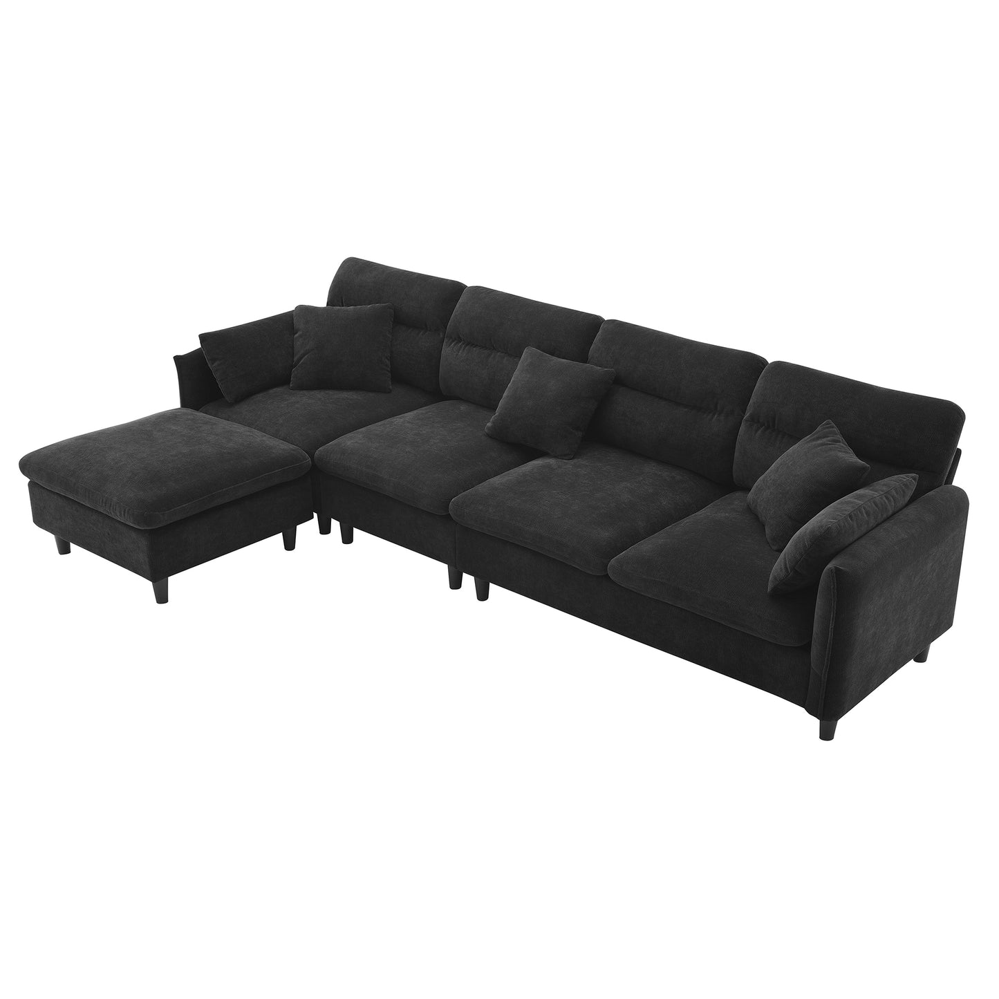 [VIDEO provided][New]110*62" Modern Convertible Sectional Sofa,L-shaped Reversible Couch Set with Free Pillows,5 Seat Cloud Chenille Indoor Furniture with Ottoman for Living Room,Apartment,3 Colors