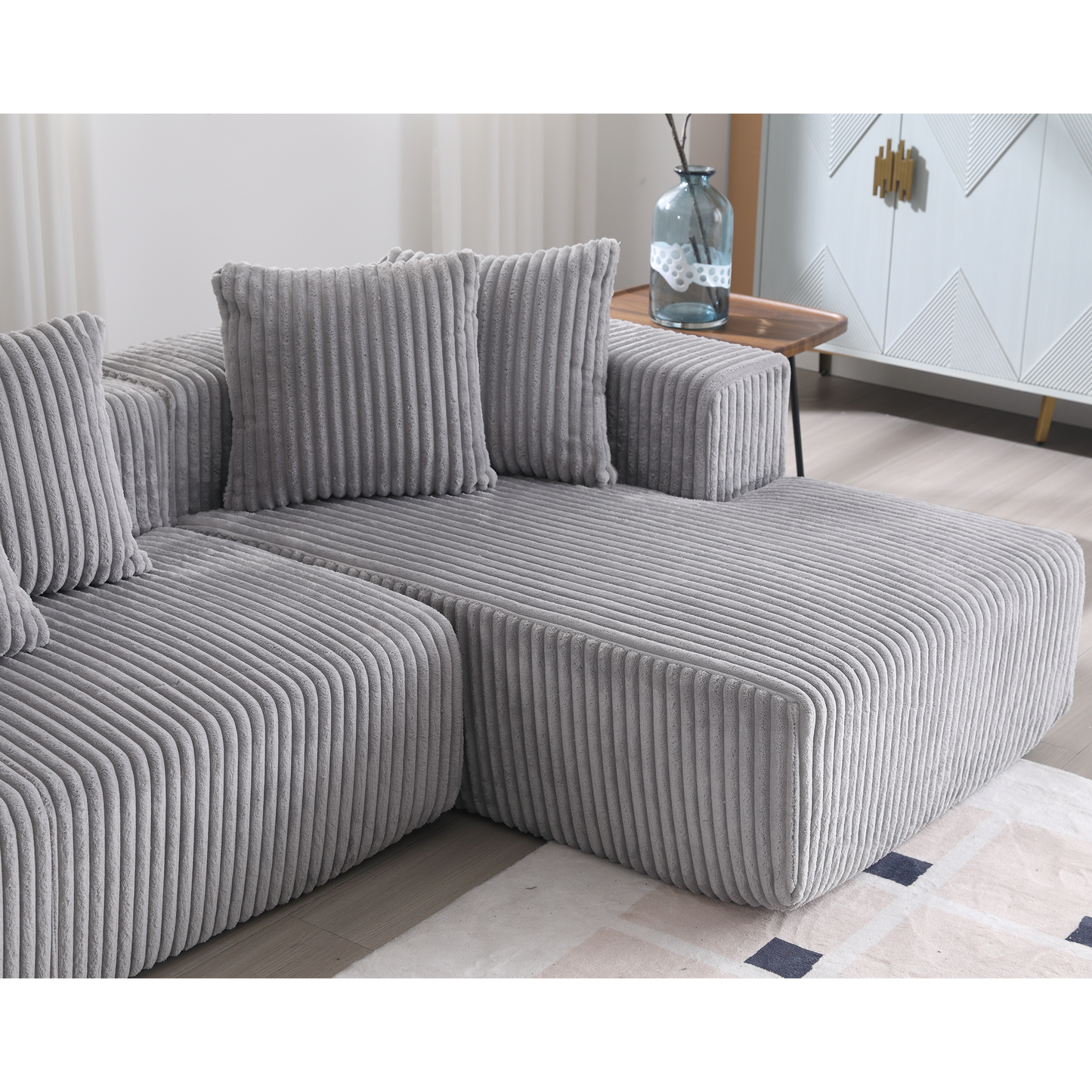 [NEW ARRIVED] [VIDEO PROVIDED]131'' Modular Sectional Couch, U-shaped sofa , Chaise Lounge, Striped fabric,Upholstered 4 Seater Couch for Living Room, Bedroom, Free Combination Sofa (Corduroy), Gray