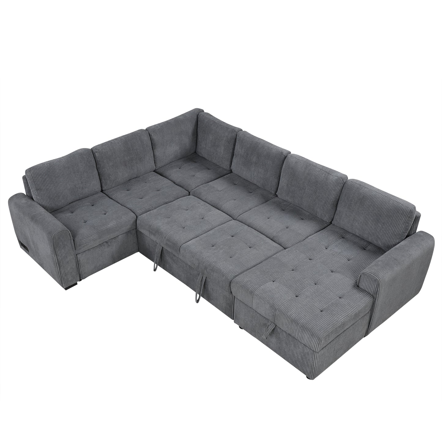 107.5" U-shaped Sofa Sectional Sofa Pull-out Sofa bed with a Storage Chaise Lounge, Charging Devices for Living Room, Gray