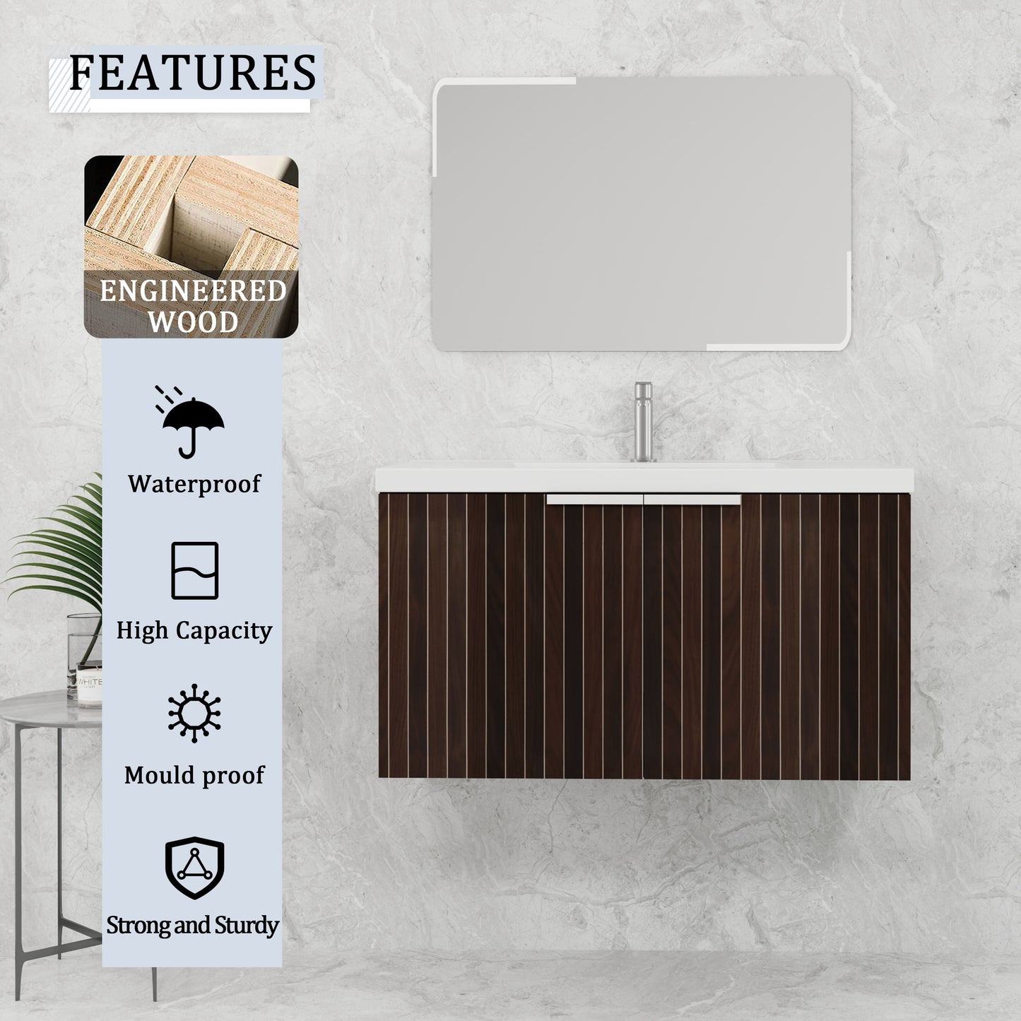 36 Inch Bathroom Cabinet With Resin Sink,Soft Close Doors,Float Mounting Design