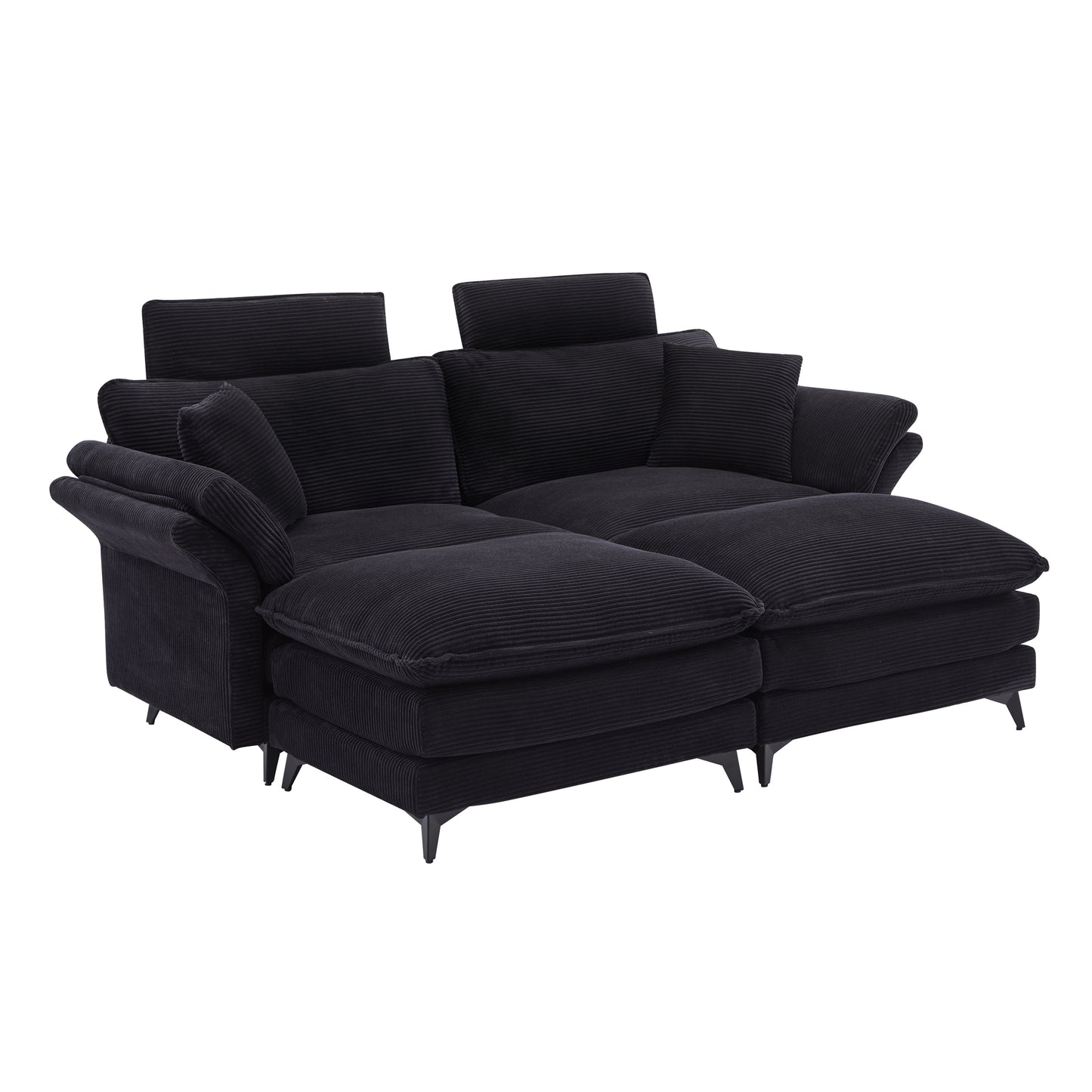 [New] Deep Seat Sectional Sofa, Comfortable Cloud Sofa with Ottomans, loveseat or 4-seater Sofa, 85.8''Modern Corduroy Upholstered Sectional Sofa for Living Room, Apartment, Studio, Office (Black).