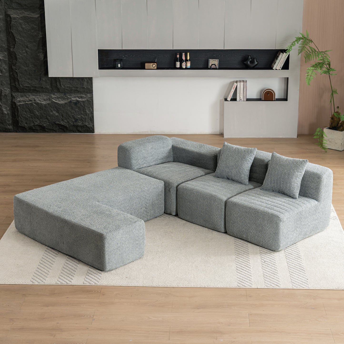 116.5" Sectional Sofa Full-compressed Sofa Couch Free-combined Sofa for Living Room, Grey