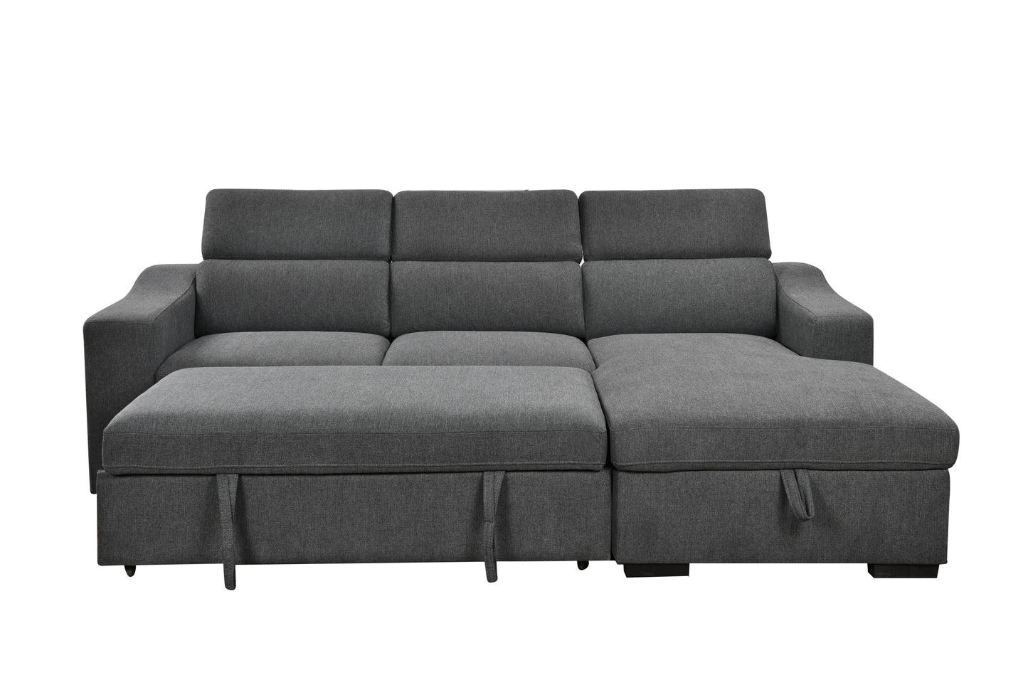 103'' inch Convertible Sectional Sofa with Storage Chaise, Adjustable Headrests, L-shaped Sleeper Corner Sectional Sofa with a Pull-Out Bed ,a USB Charging,and a Cup Holder,Dark Gray