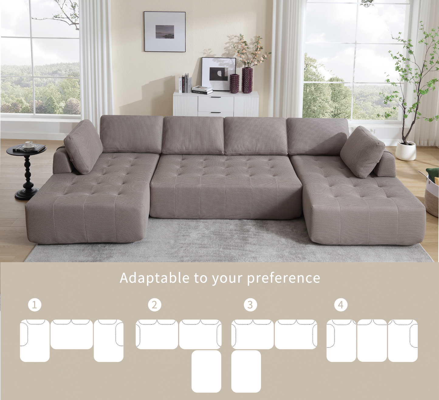 [NEW ARRIVED] [VIDEO PROVIDED]138.5 "Modular Combination Sofa, U-shaped Sofa, Living Room, Apartment, Upholstered ,6-seat Sofa, Free Combination Sofa (Mesh Fabric), Breathable Fabric, Gray