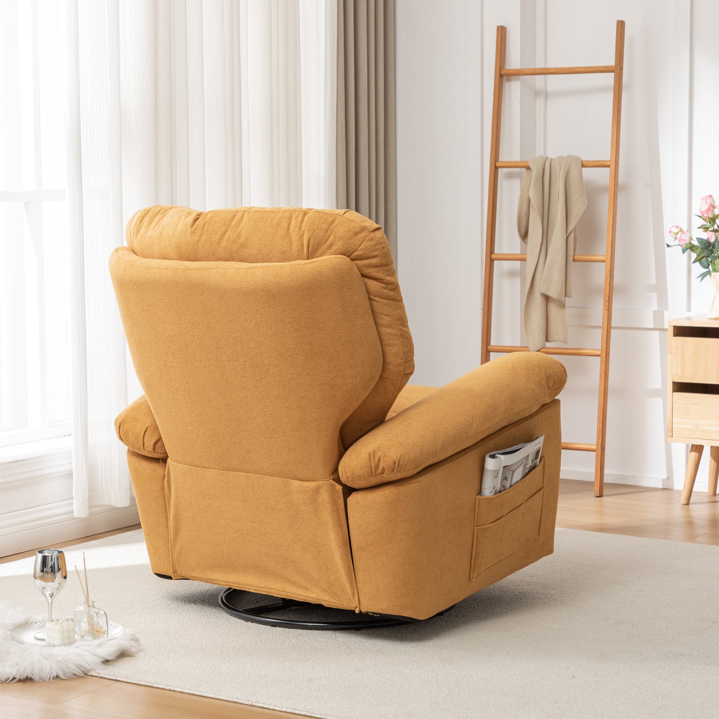 Yellow Relaxing Recliner Chair,Soft Artificial Fleece, Overstuffed, Swivel, Glider, Side Pocket