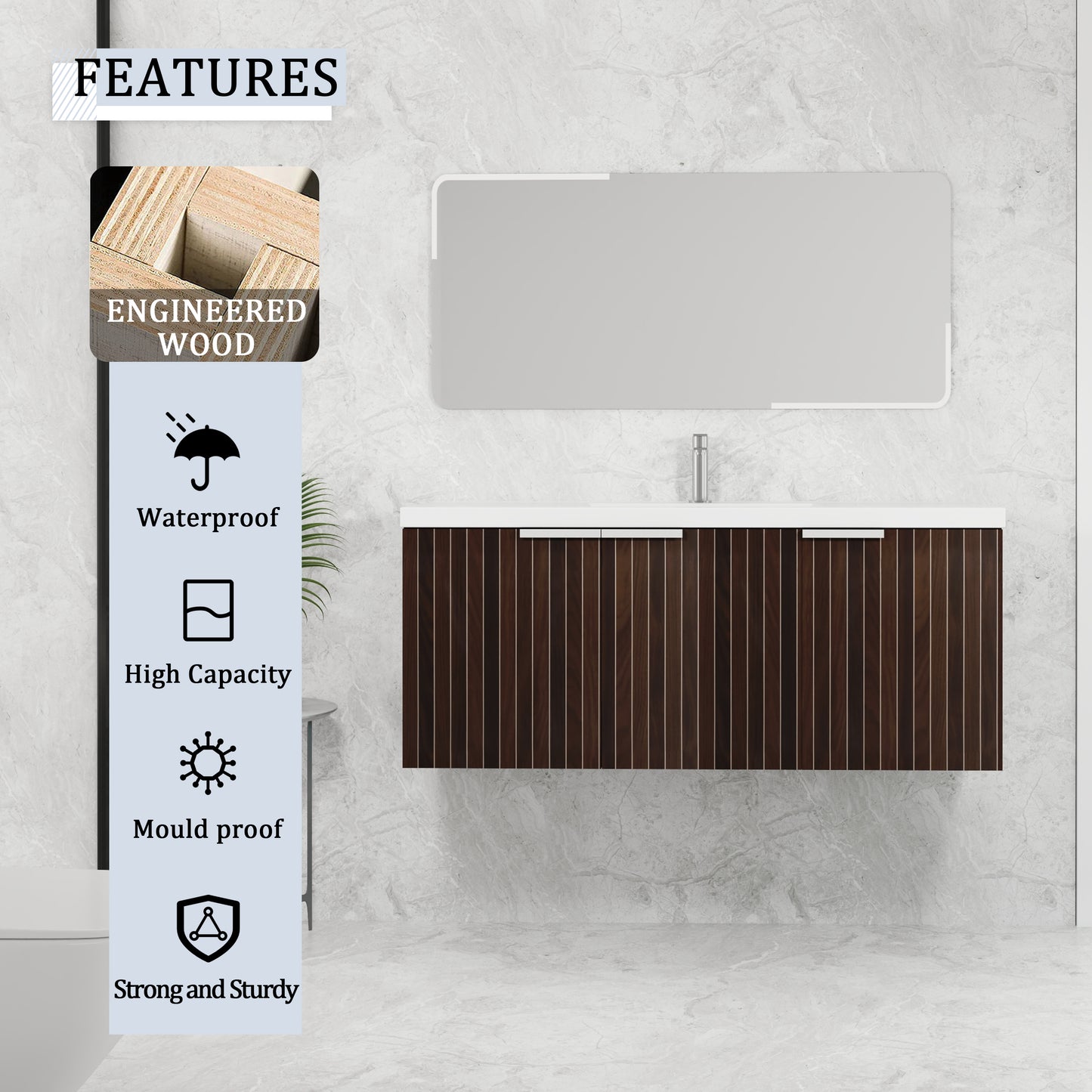 48 Inch Bathroom Cabinet With Resin Sink,Soft Close Doors,Float Mounting Design