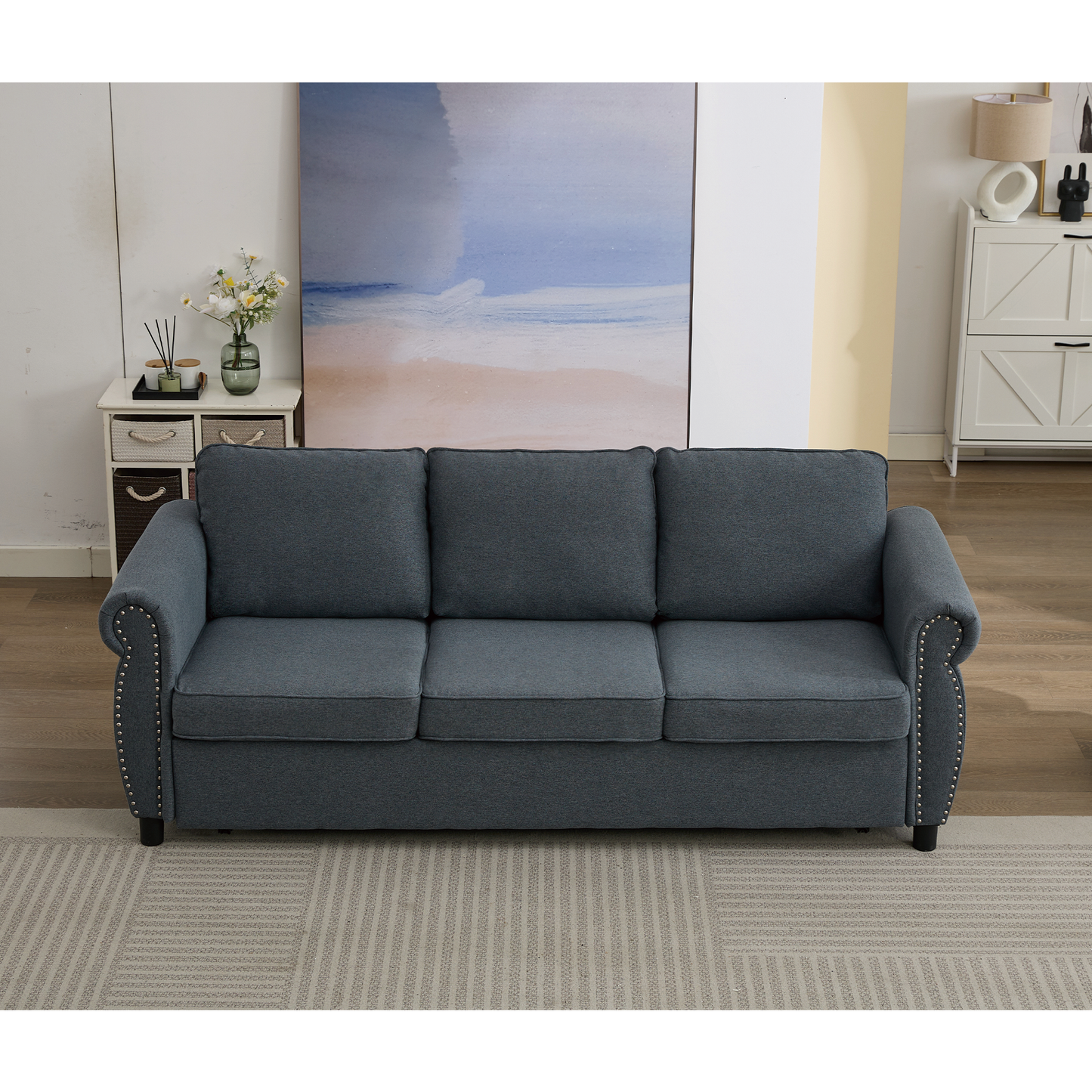 [NEW ARRIVED] [VIDEO PROVIDED] 81.5" 2-in-1 Queen  Convertible Sleeper Sofa Bed,  Pull Out Couch Bed,3 seater sofa bed,with 3.35" Memory Foam Mattress ,Rivet handrail,Living Room, Apartment, Dark Gray