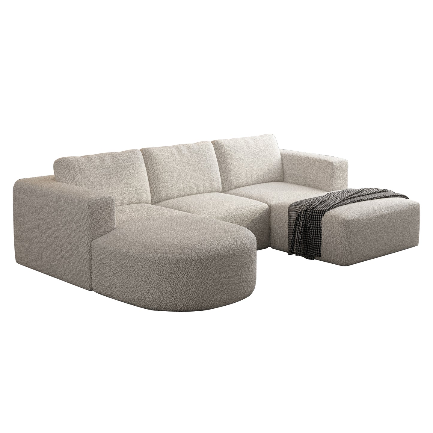 104.32*70.86 Modular Sectional Sofa Sleeper Couch, Sectional Sofa with Chaise and Ottoman, Convertible U Shaped Modular Sofa Set. Compressed sponge, White. (Combo A+B+C+D)