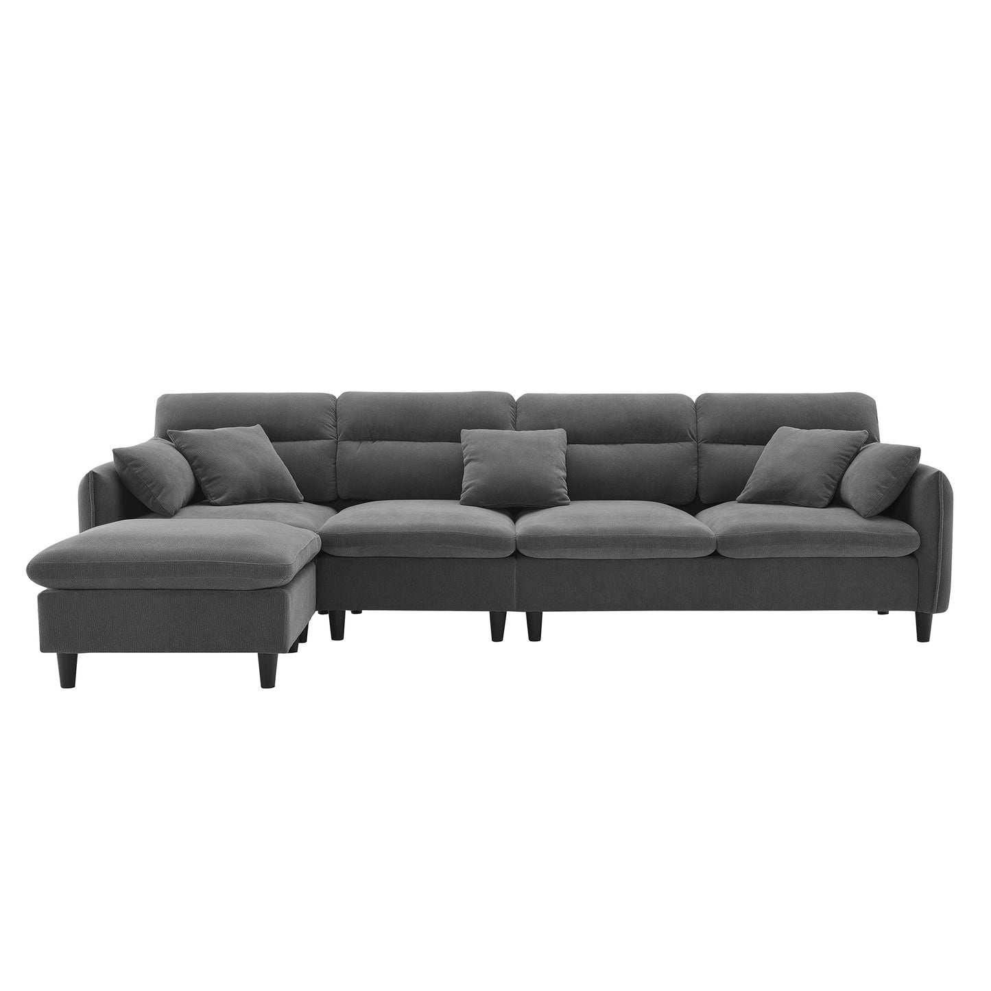 [VIDEO provided][New]110*62" Modern Convertible Sectional Sofa,L-shaped Reversible Couch Set with Free Pillows,5 Seat Cloud Chenille Indoor Furniture with Ottoman for Living Room,Apartment,3 Colors