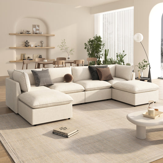 U_Style Modern Large U-Shape Sectional Sofa, 2 Large Chaise with Removable Ottomans, Convertible L-Shape Sectional Sofa with Stylish Piping Design,for Living Room,Spacious Space(Old SKU:WY000351AAA)