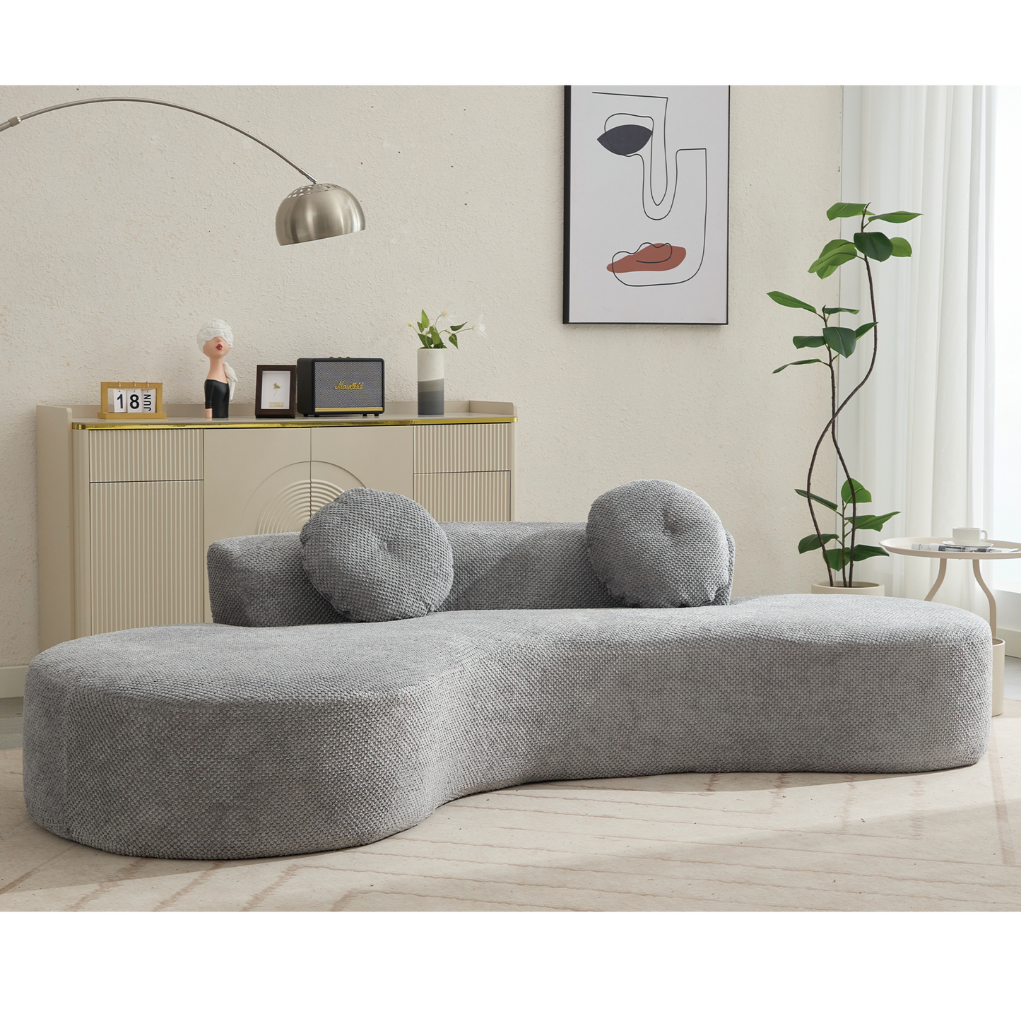 [NEW ARRIVED] [VIDEO PROVIDED]105.5''Curved Sofa, Modern Minimalist Sofa, Cloud Couch Sofa 3-4 Seater Couch with 2 Pillows,Bedroom,  No Assembly Required, Point-shaped corduroy,(Anti-Wrinkle) , Gray