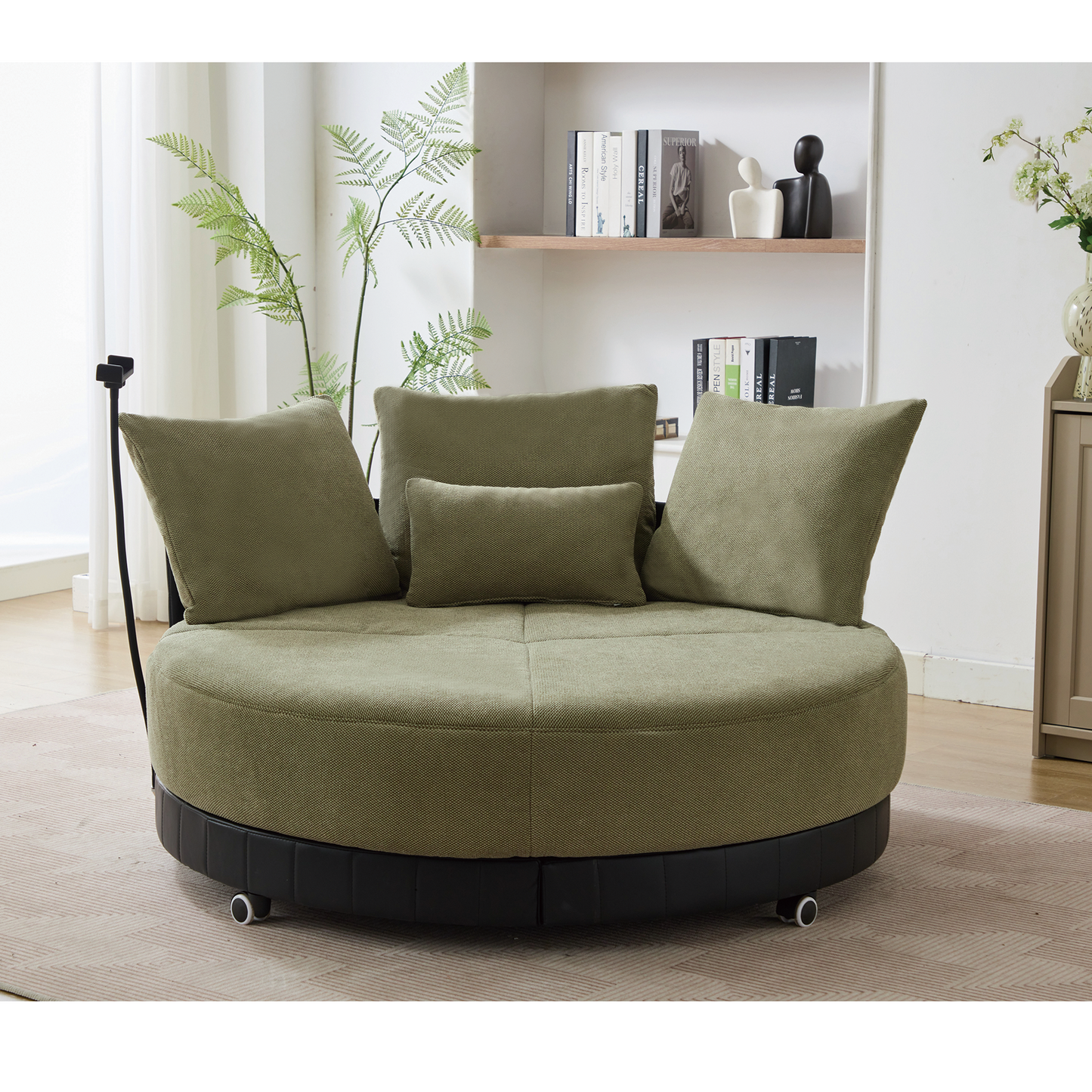 [NEW ARRIVED] [VIDEO PROVIDED]52.75'' Oversized Round Swivel  Chair,360° Swivel Chair, Couples chair,Adjustable phone stand,Swivel Chair,Rotating pulley,Polyester(Anti-Wrinkle),Green