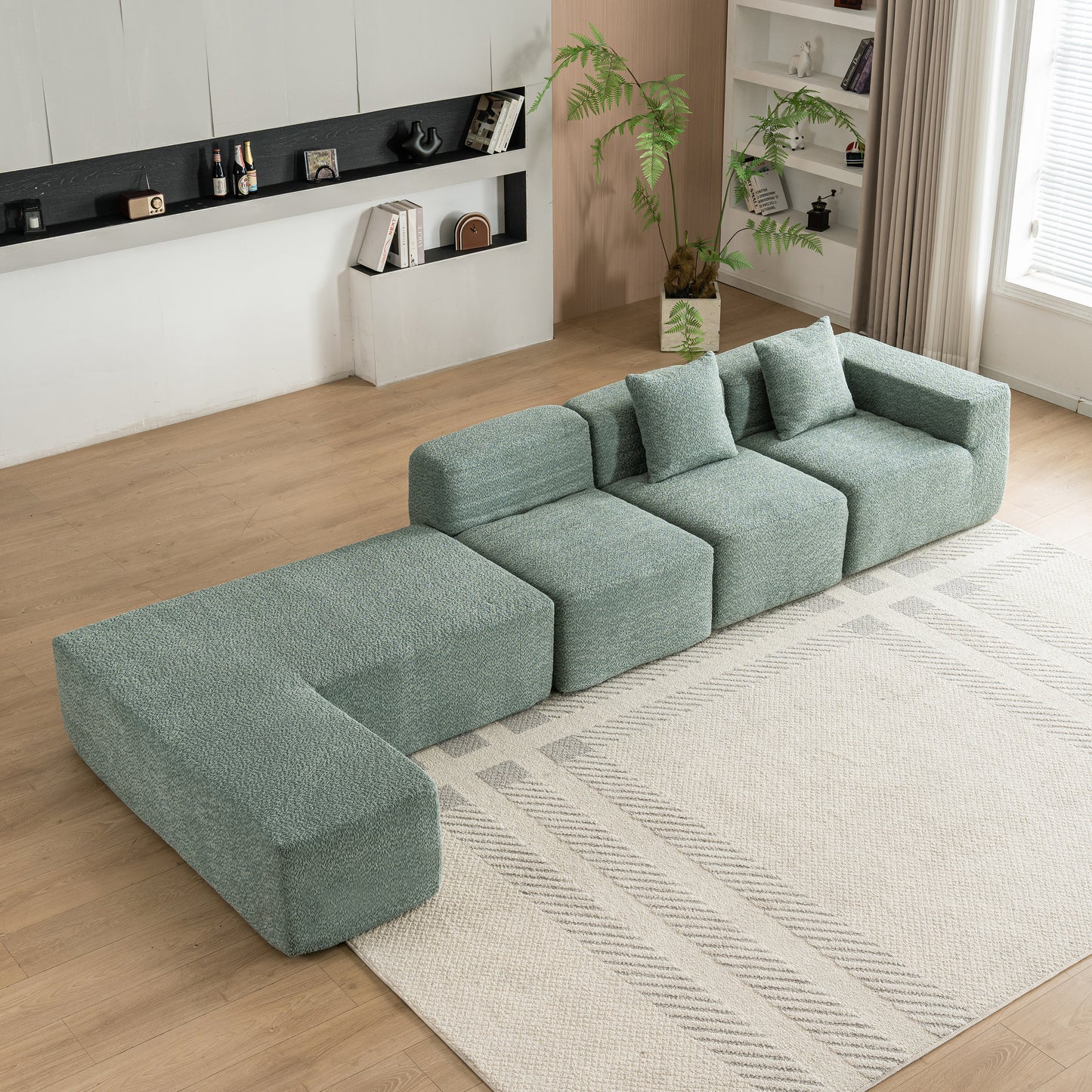 116.5" Sectional Sofa Full-compressed Sofa Couch Free-combined Sofa for Living Room, Green