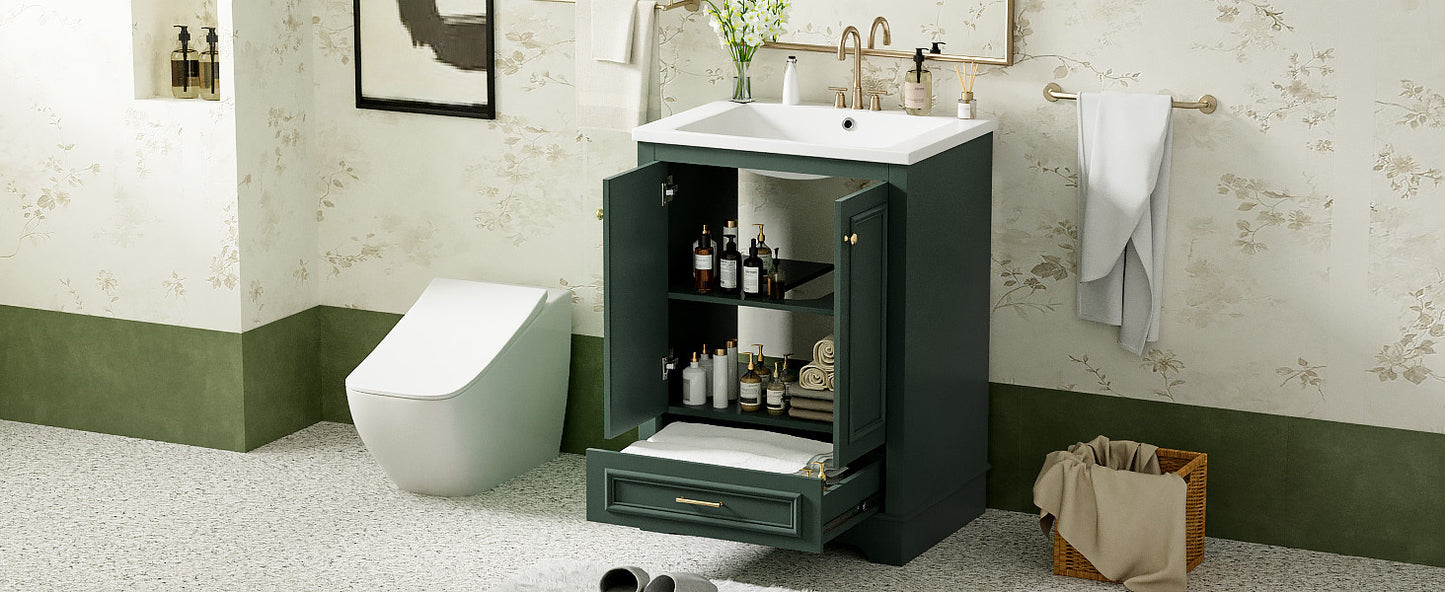 24'' Bathroom Vanity with Ceramic Sink Combo, Modern Freestanding Storage Cabinet  with Silver Handles,  Soft Closing Doors