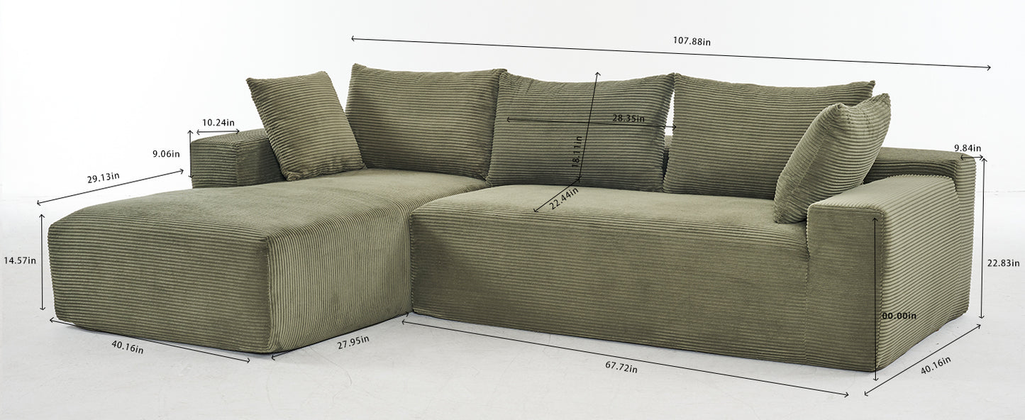 108*68 inch extra large deep modular sofa, cloud sofa 4-person sofa, can sit or lie down, living room corduroy modular sofa, no assembly required, green