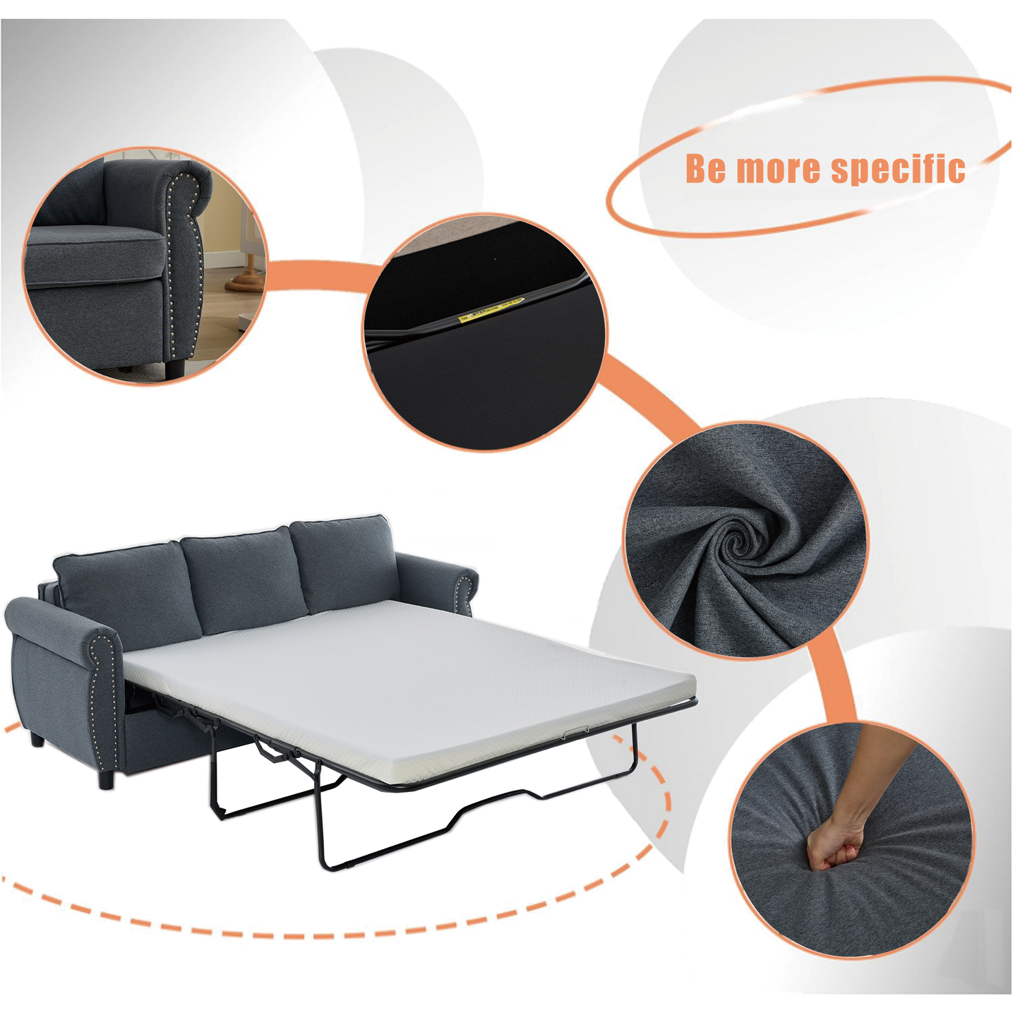 [NEW ARRIVED] [VIDEO PROVIDED] 81.5" 2-in-1 Queen  Convertible Sleeper Sofa Bed,  Pull Out Couch Bed,3 seater sofa bed,with 3.35" Memory Foam Mattress ,Rivet handrail,Living Room, Apartment, Dark Gray