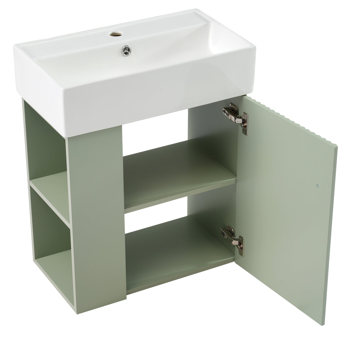 [Video]21.6 inch Modern Floating Bathroom Vanity with Ceramic Basin - Perfect for Small Bathrooms, Left side storage