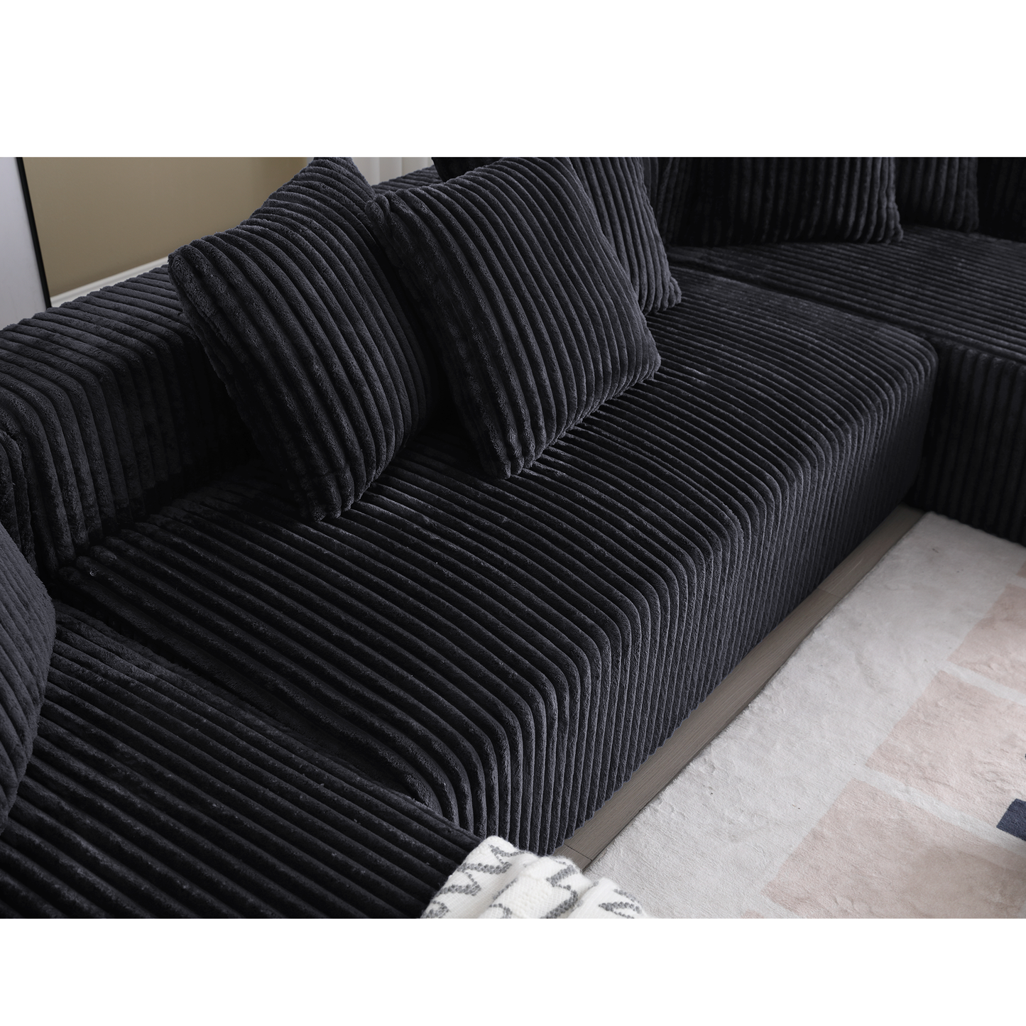 [NEW ARRIVED] [VIDEO PROVIDED]131'' Modular Sectional Couch, U-shaped sofa , Chaise Lounge, Striped fabric,Upholstered 4 Seater Couch for Living Room, Bedroom, Free Combination Sofa (Corduroy),Black