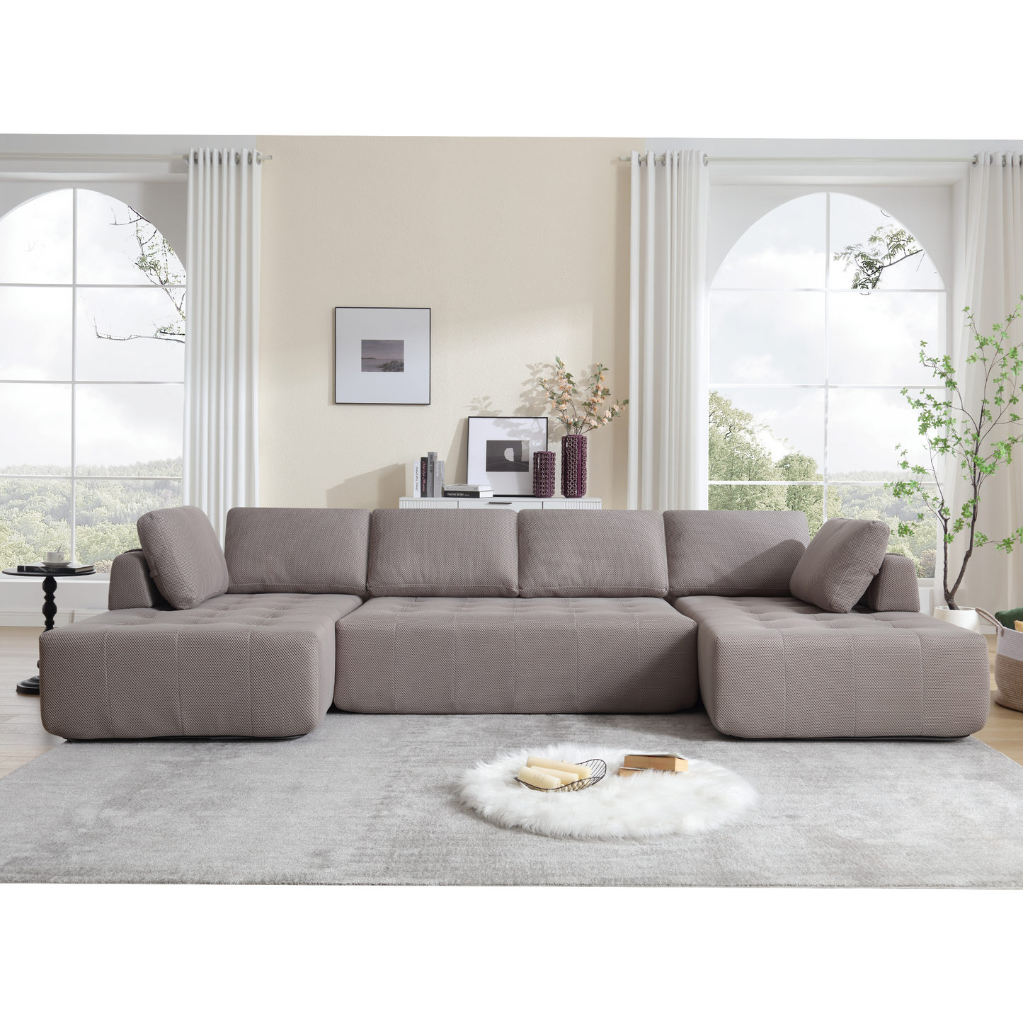 [NEW ARRIVED] [VIDEO PROVIDED]138.5 "Modular Combination Sofa, U-shaped Sofa, Living Room, Apartment, Upholstered ,6-seat Sofa, Free Combination Sofa (Mesh Fabric), Breathable Fabric, Gray