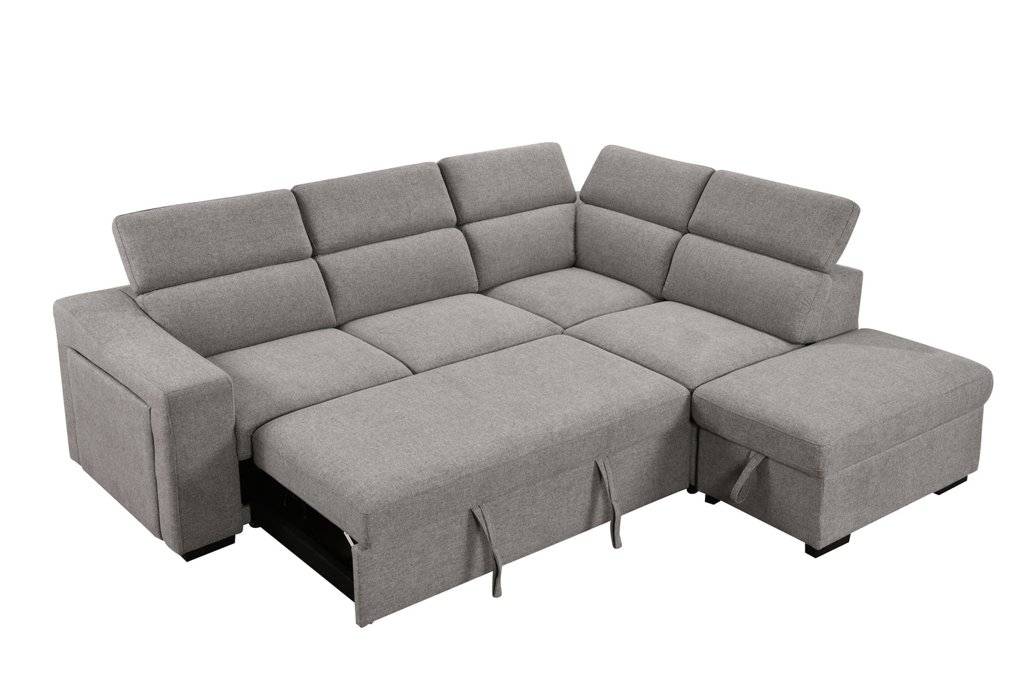 105"L-Shape Sectional Sofa with Pull-Out Bed and Ottoman Storage Space, Convertible Sleeper Couch, Arm with 1 Cup Holders and Wirelessly Charged, for Living Room, Apartment, Light Gray