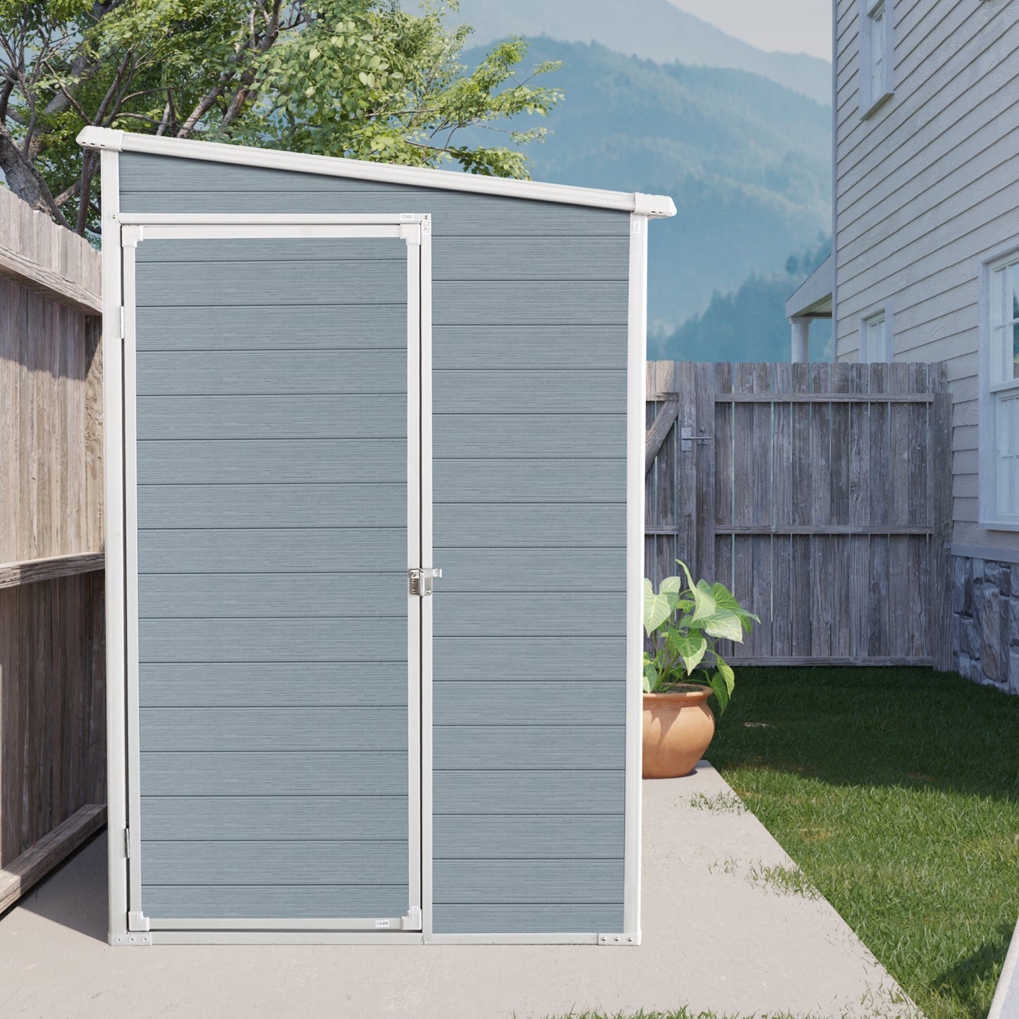 4x8ft Outdoor Storage Shed with Floor Resin shed with Two-Window, Waterproof ,Lockable Doors for Patio,Yard,Lawn ---Gray