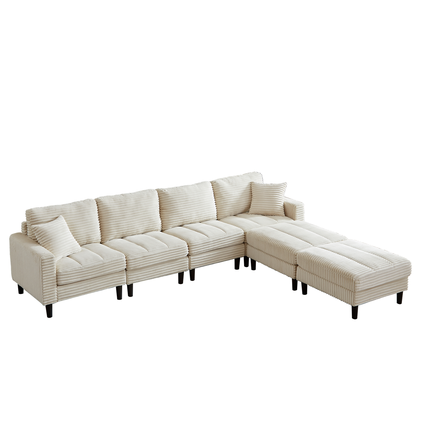 122.5-Inch Oversized U-Shaped Modular Sofa, Corduroy Fabric Sofa, Living Room Sectional Sofa with 2 Pillows, Two ottoman, plastic leg, Beige