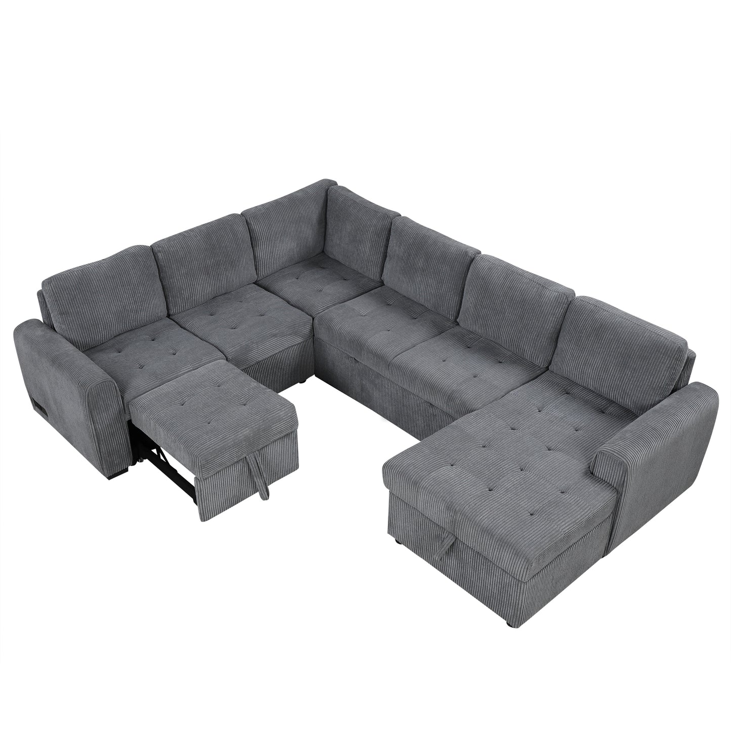 107.5" U-shaped Sofa Sectional Sofa Pull-out Sofa bed with a Storage Chaise Lounge, Charging Devices for Living Room, Gray