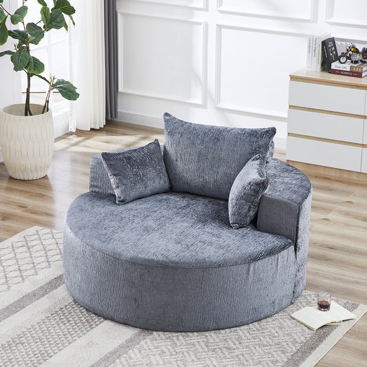 55''L Chenille Sponge single sofa,No Assembly Required,Fluffy Modern Sleeper Chair for Living room, Bedroom, Lounge and Projection Room(Not a swivel chair.)