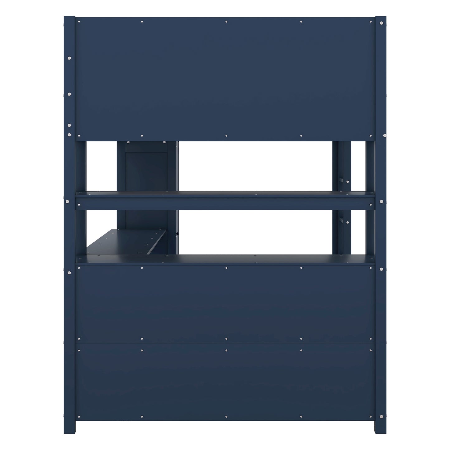 Wood Loft Bed with Cabinet and Bookshelf, Full Size Loft with Wardrobe and Desk for Kids,Dark Blue(Expect Arrival Date 2024/8/25)