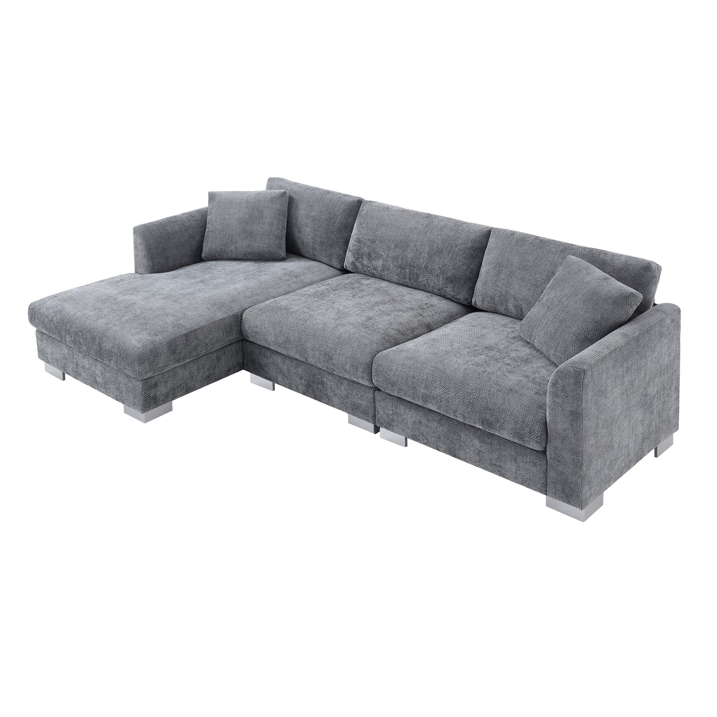 [VIDEO provided][New] 96*56" Modern Cloud Sectional Sofa,L-shaped Luxury Couch Set with 2 Free pillows,4-seat Chenille Indoor Furniture with Oversized Chaise for Living Room,Apartment,Office,3 Colors