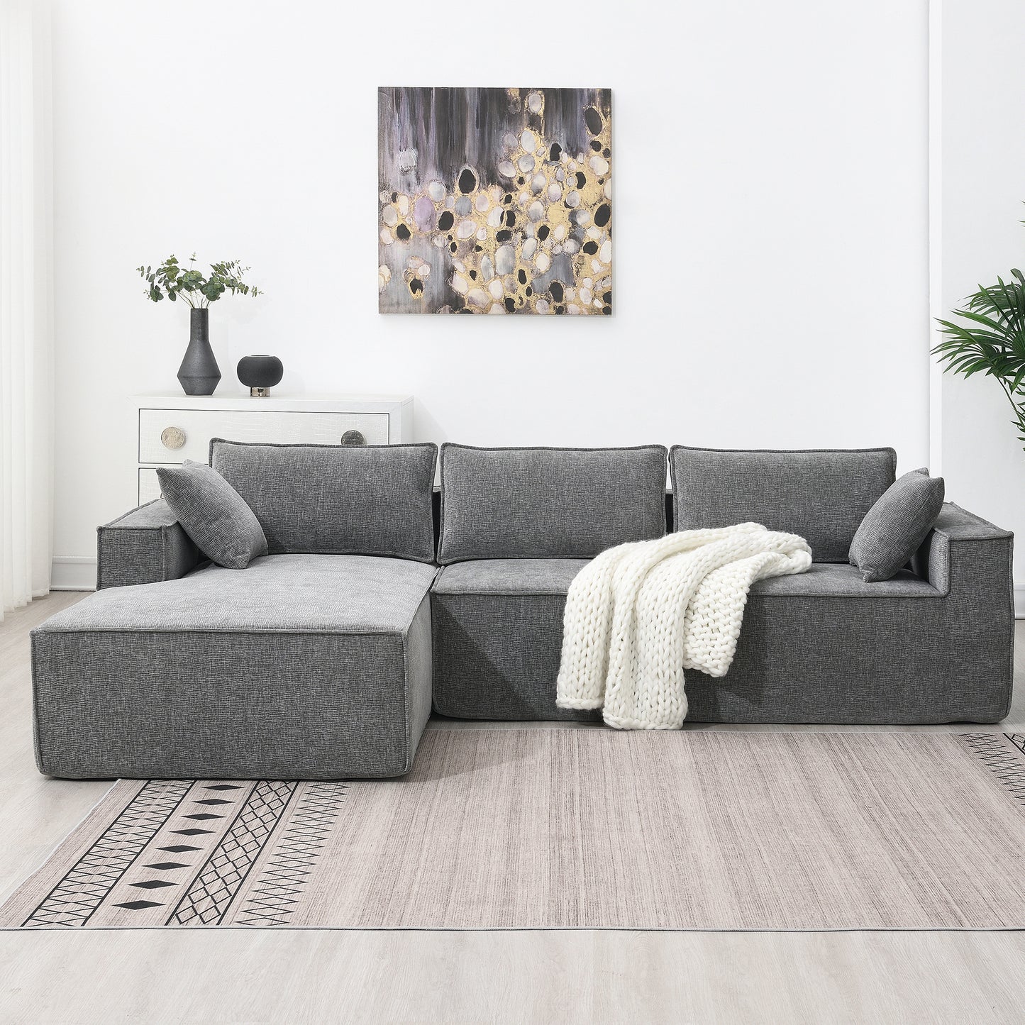 [VIDEO+New] 111.5*72" Minimalist Style Modular Sectional Sofa,Wrinkle-resistant Chenille Couch Set,L-Shaped Compressed Sofa for Living Room,2 PIC Free Combination,No Assembly Require,3 Colors