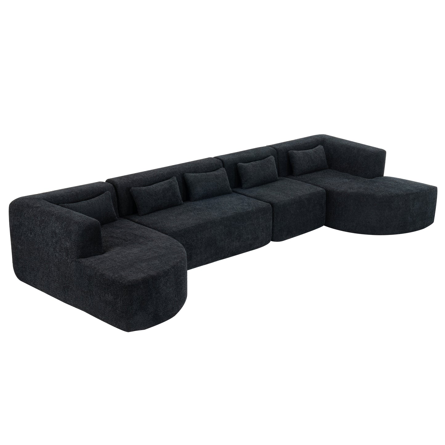 143.7" Upholstered Sofa Free-combined Sofa Couch with Two Chaise Lounge and Five Back Pillows for Living Room, Black