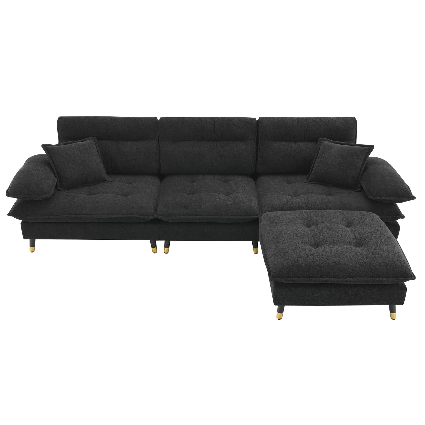 [VIDEO provided][New]106*66.5" L shaped Convertible Sectional Sofa,4 Seat Tufted Couch Set with Two-tone Adjust Legs,Cloud Chenille Fabric,Movable Ottoman for Living Room,  Apartment,Office,3 Colors