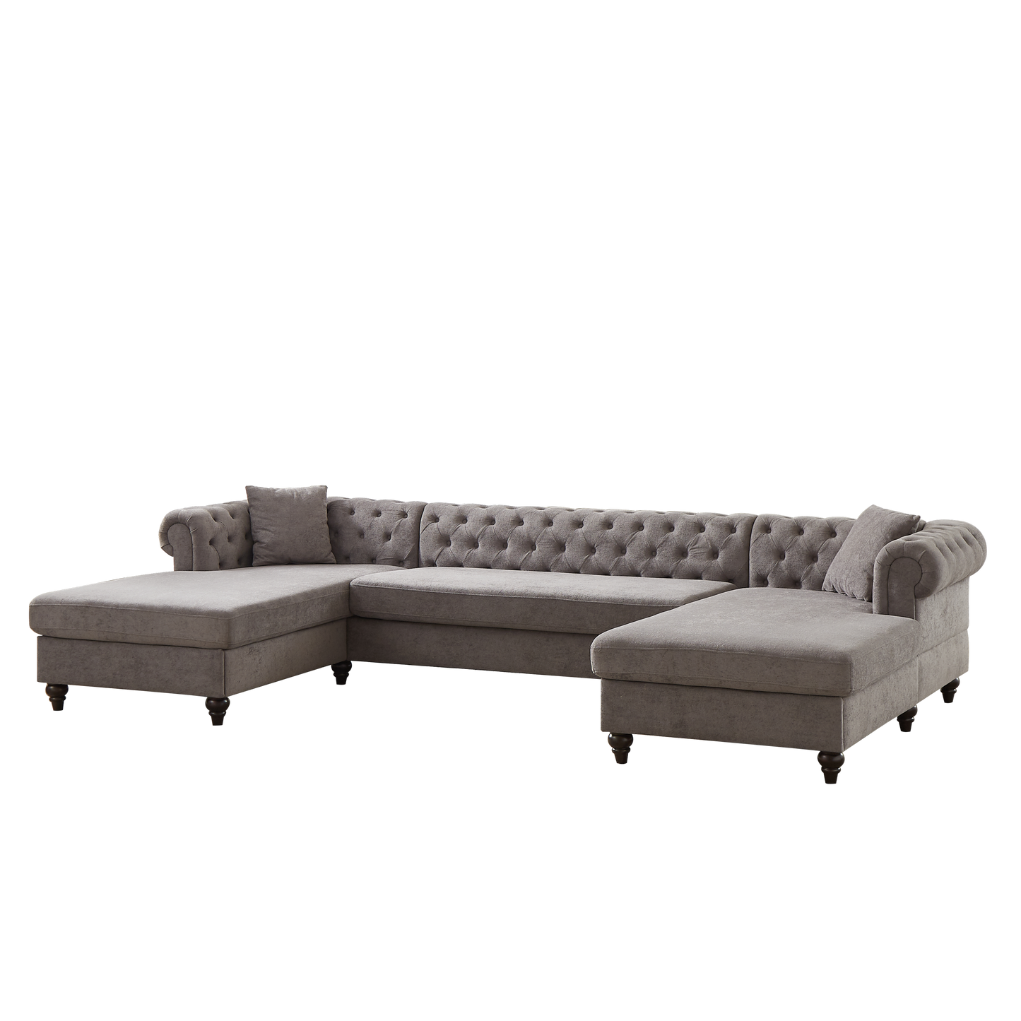 135.5-inch Modern Style Chenille Three Piece Sofa, Pull Point Design U-shaped Sofa two Chaise Longue Seats, two Pillows and Wooden feet, Suitable for Living room, Bedroom, Lounge and Projection Room