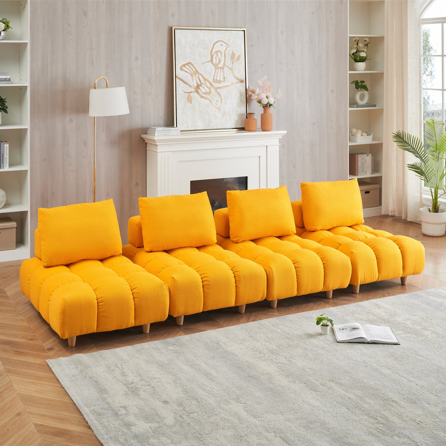 120 inches long, Teddy Sofa Fabric, with spacious and comfortable seats, for Apartment Office Living Room -Yellow