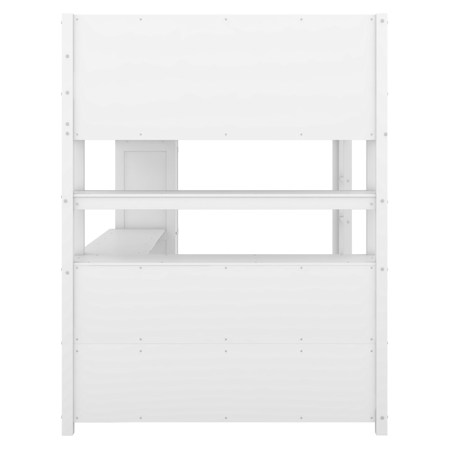 Wood Loft Bed with Cabinet and Bookshelf, Full Size Loft with Wardrobe and Desk for Kids,White (Expect Arrival Date 2024/8/25)