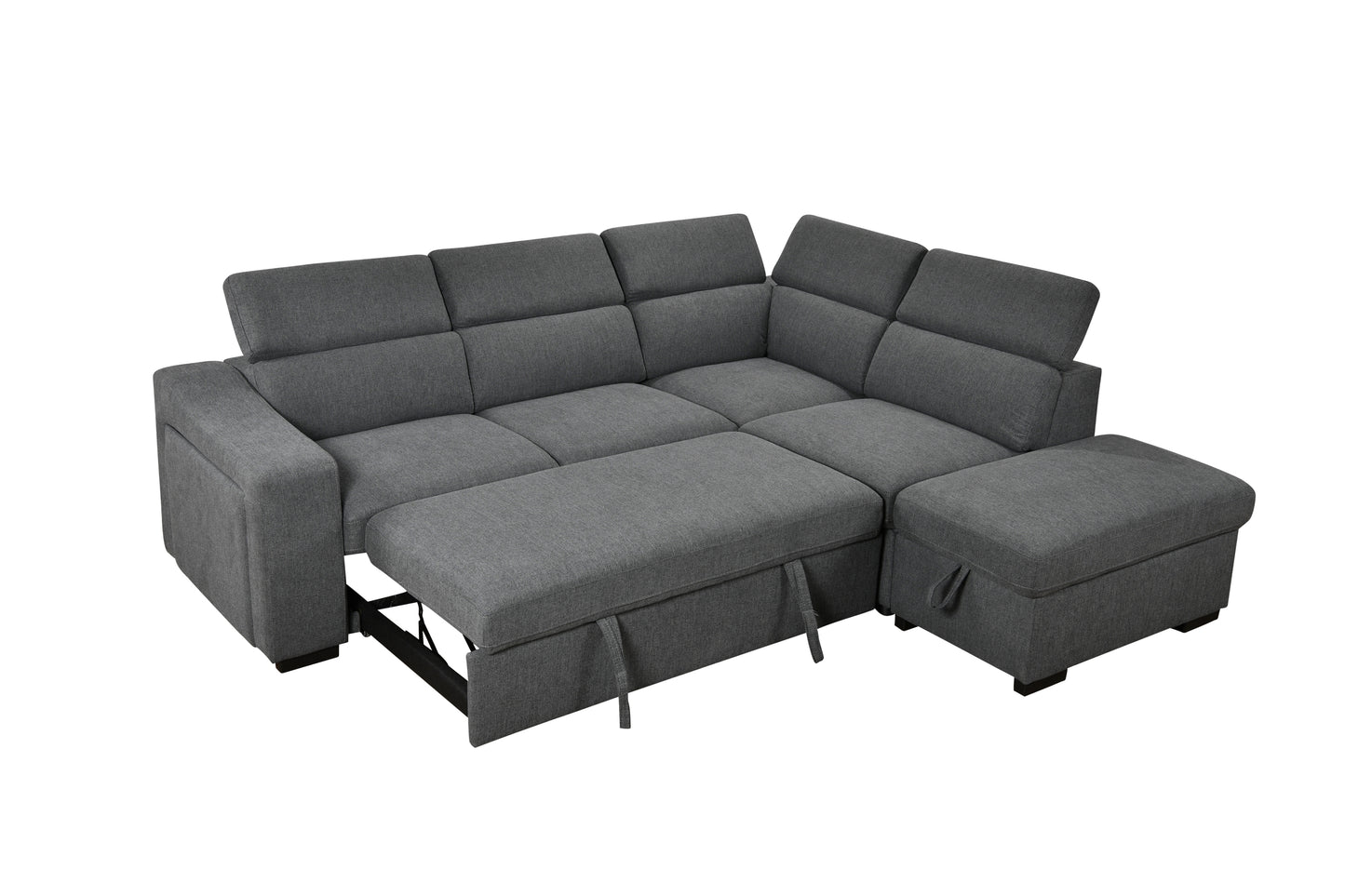 105"L-Shape Sectional Sofa with Pull-Out Bed and Ottoman Storage Space, Convertible Sleeper Couch, Arm with 1 Cup Holders and Wirelessly Charged, for Living Room, Apartment, Dark Gray