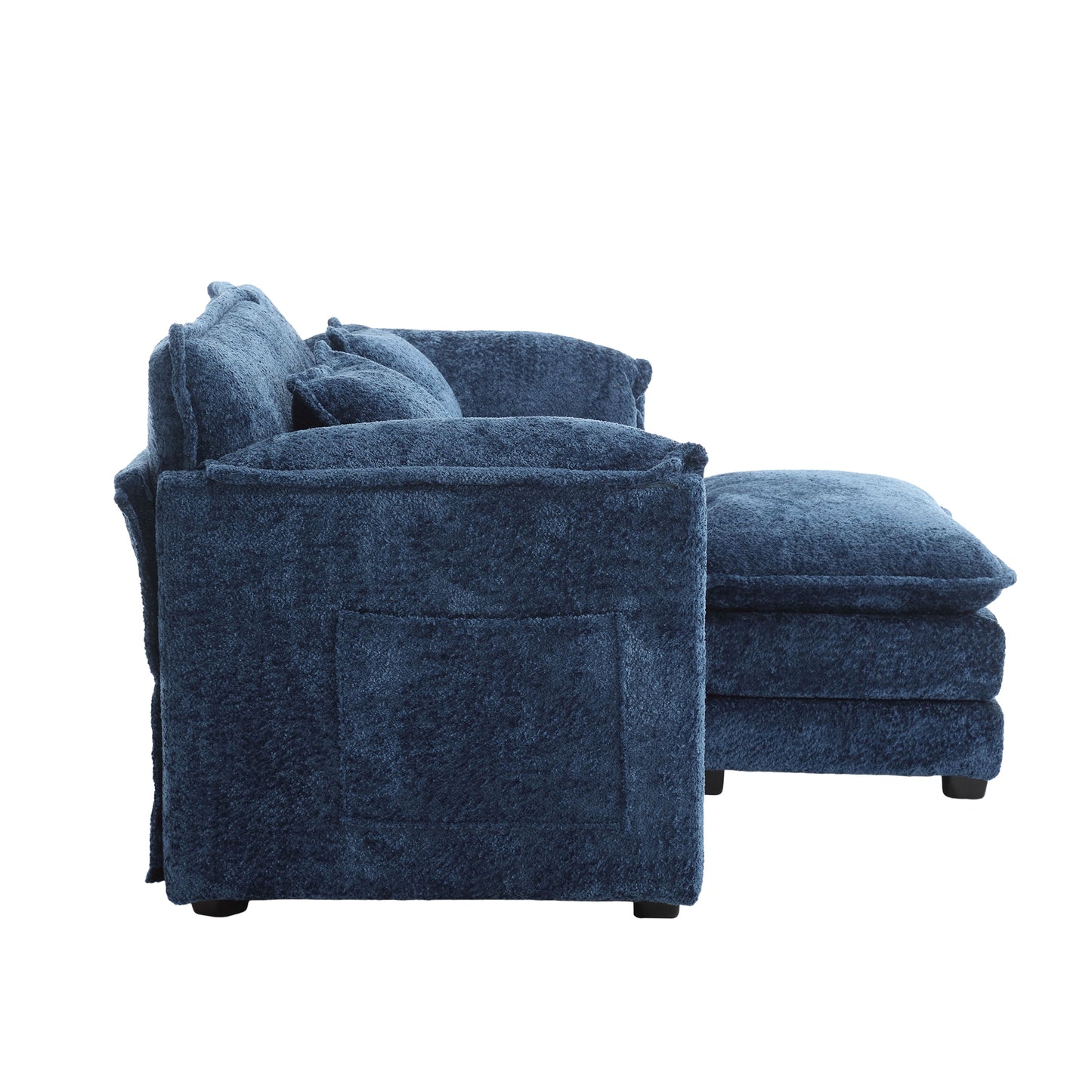 UNITED WE WIN Chenille fabric, removable armrests with side pockets, high density sponge filling, oversized double sofa with footstool