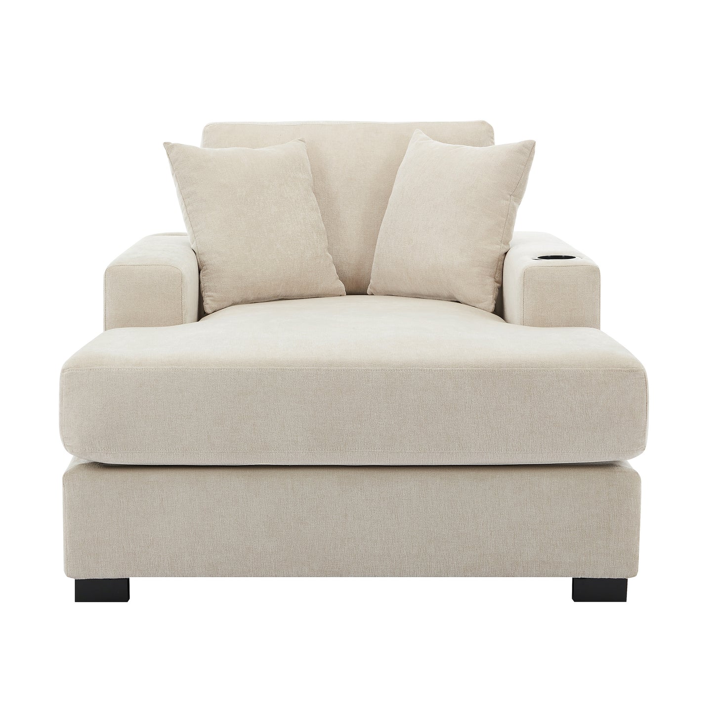 43.5" Oversized Chaise Lounger Modern Style Sofa Couch ,with Pillows, Charge Station & Cup Holders, Chenille Fabric, Cream