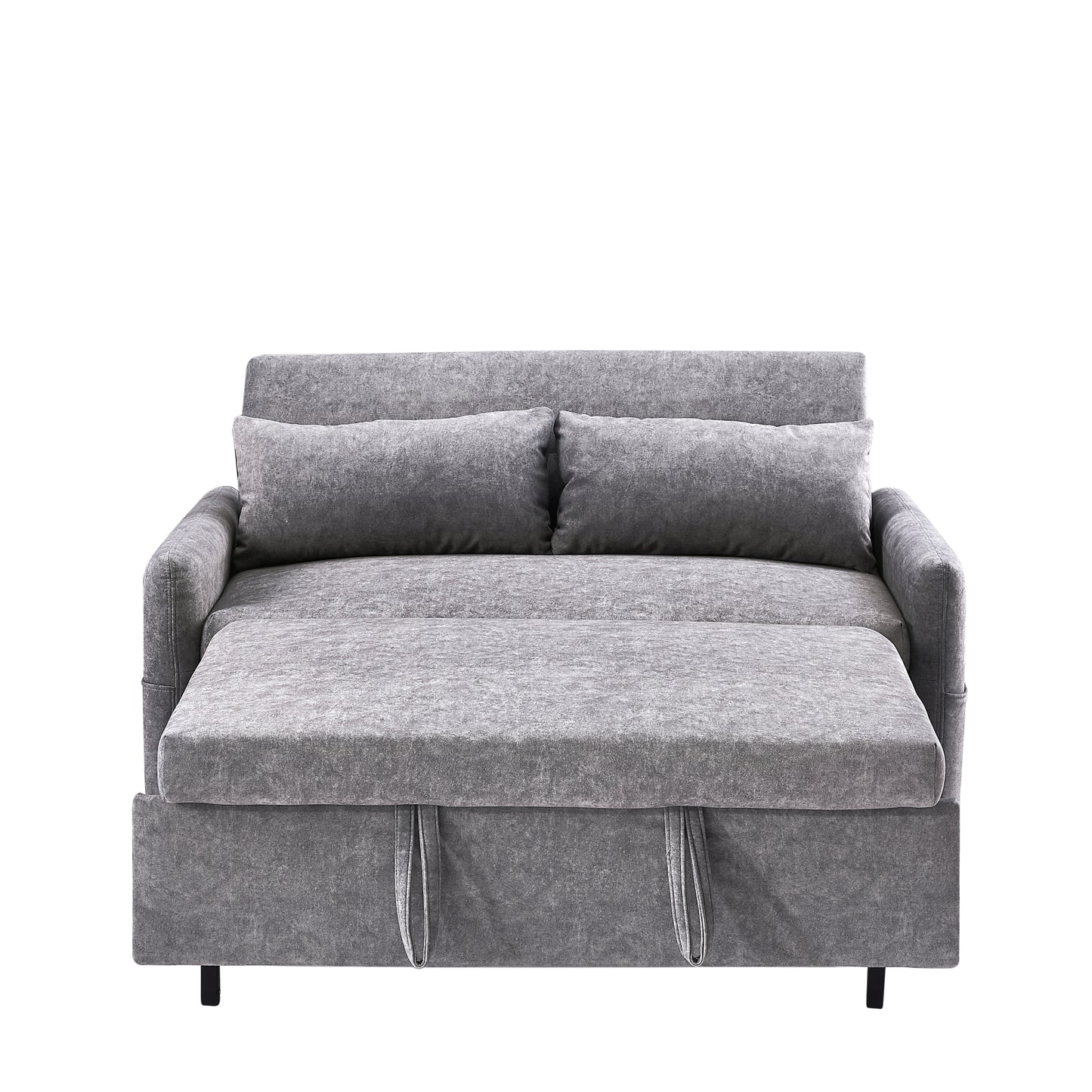 55.1" Pull Out Sleep Sofa Bed Loveseats Sofa Couch with Adjsutable Backrest, Storage Pockets, 2 Soft Pillows, USB Ports for Living Room, Bedroom, Apartment, Office,Grey (Old SKU:WF315689AAE)