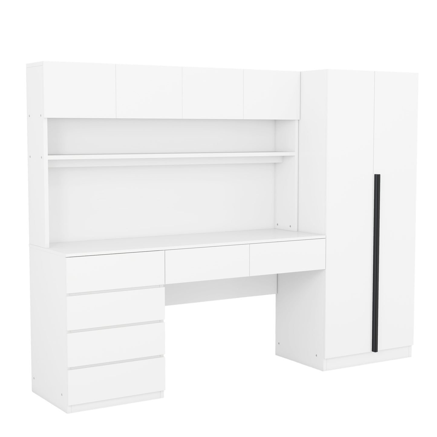 2 Door Wooden Storage Desk Wardrobe for Bedroom with Shelves and Drawers, White