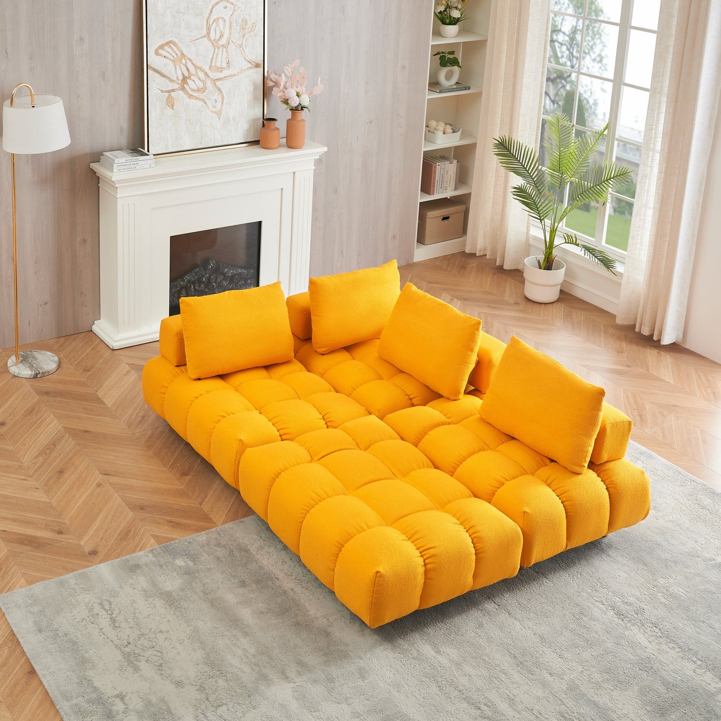 120 inches long, Teddy Sofa Fabric, with spacious and comfortable seats, for Apartment Office Living Room -Yellow