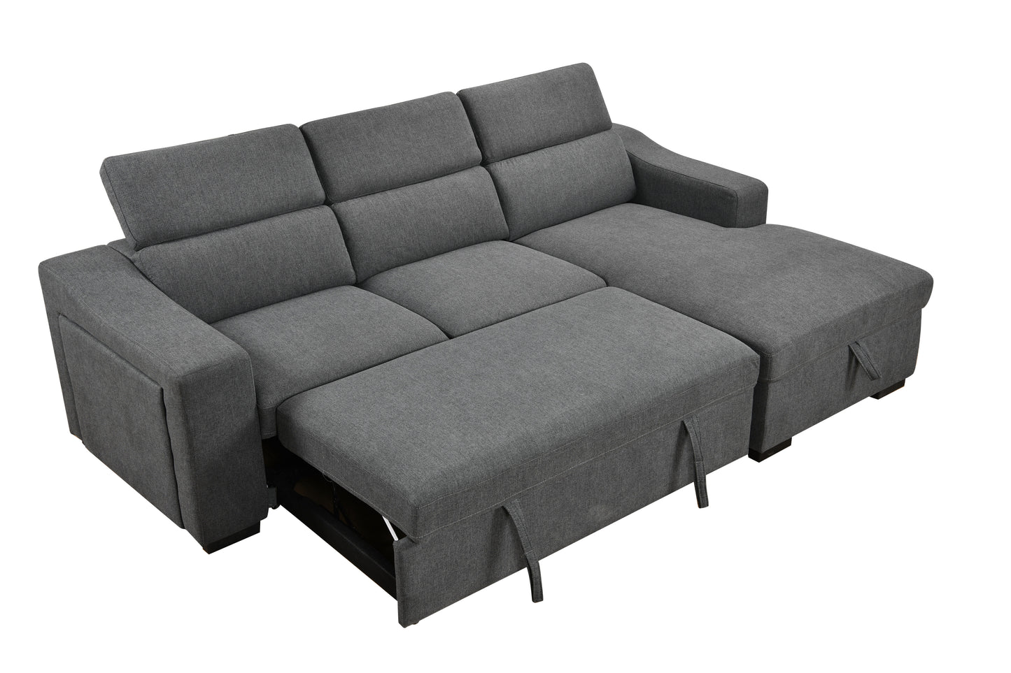 103'' inch Convertible Sectional Sofa with Storage Chaise, Adjustable Headrests, L-shaped Sleeper Corner Sectional Sofa with a Pull-Out Bed ,a USB Charging,and a Cup Holder,Dark Gray