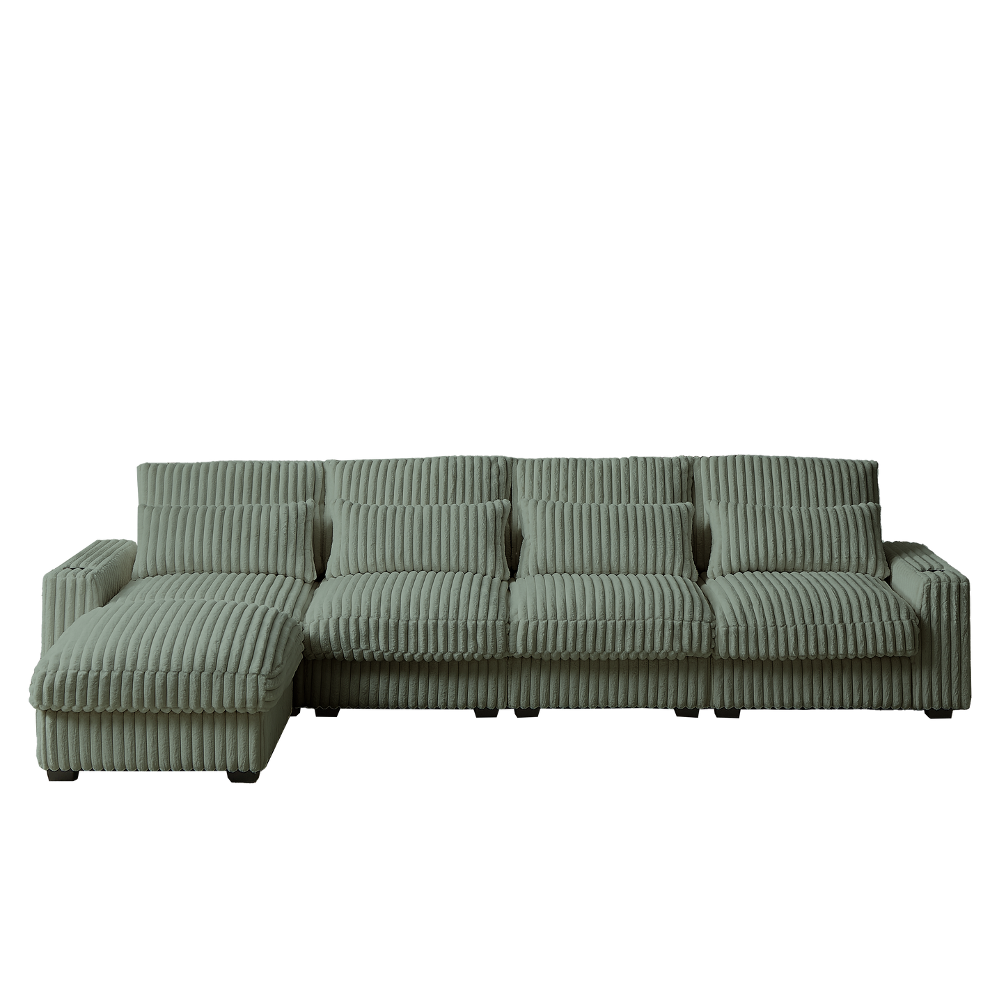 126-inch Corduroy With Cup Holder Super Large L-Shaped Sofa, Movable Footrest, Four Waist Pillows And Four Back Cushion, With USB Port And Type-C Port