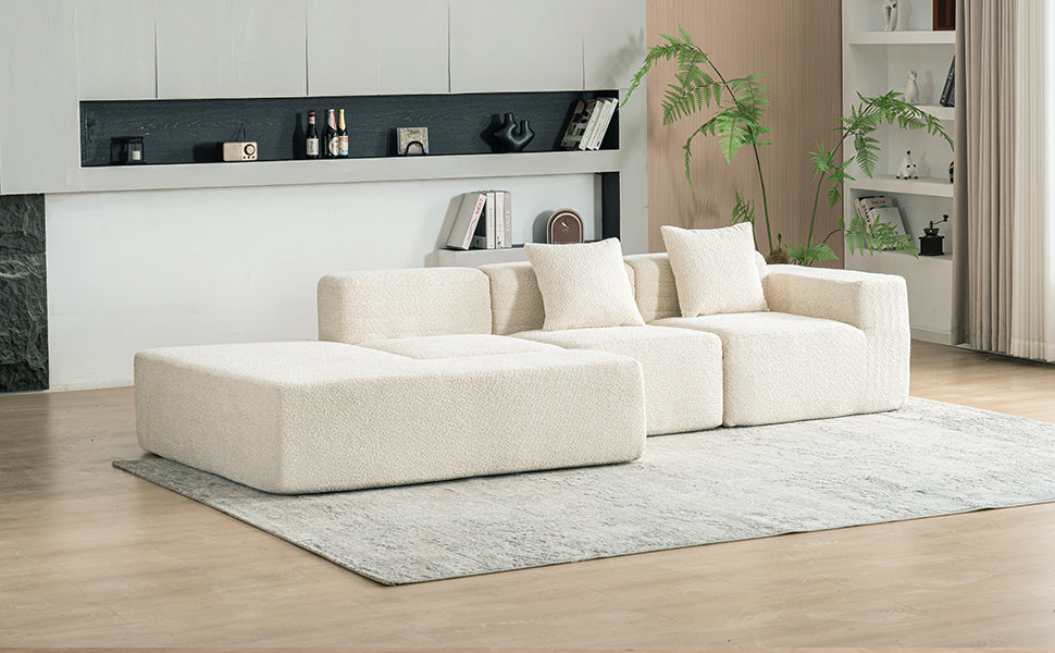 116.5" Sectional Sofa Full-compressed Sofa Couch Free-combined Sofa for Living Room, Beige