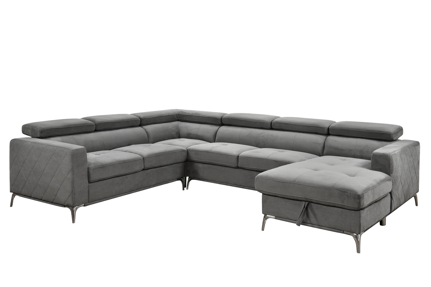 122 inch Oversized Sectional Sofa Couch with Chaise Storage, Contemporary U-Shaped 7-Seater Sofa with Adjustable Headrests for Living Room,Gray