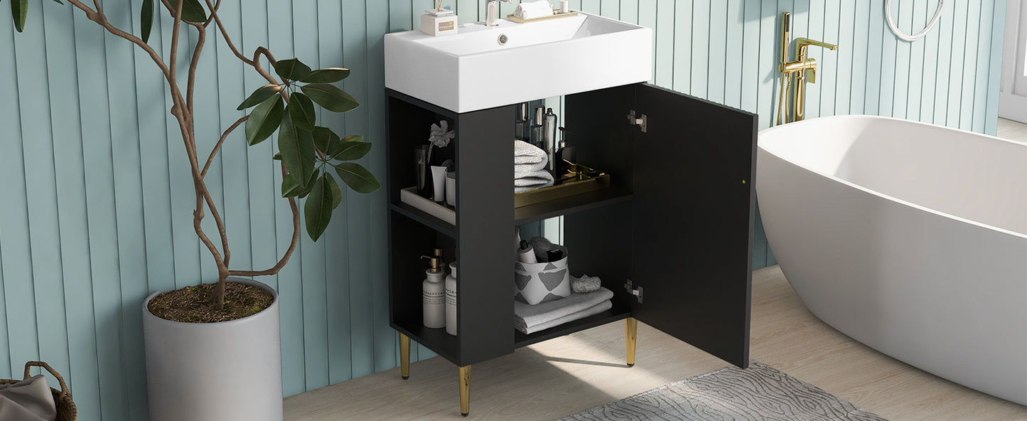 21.6" Black Bathroom vanity, Combo Cabinet, Bathroom Storage Cabinet, Single Ceramic Sink, Left side storage