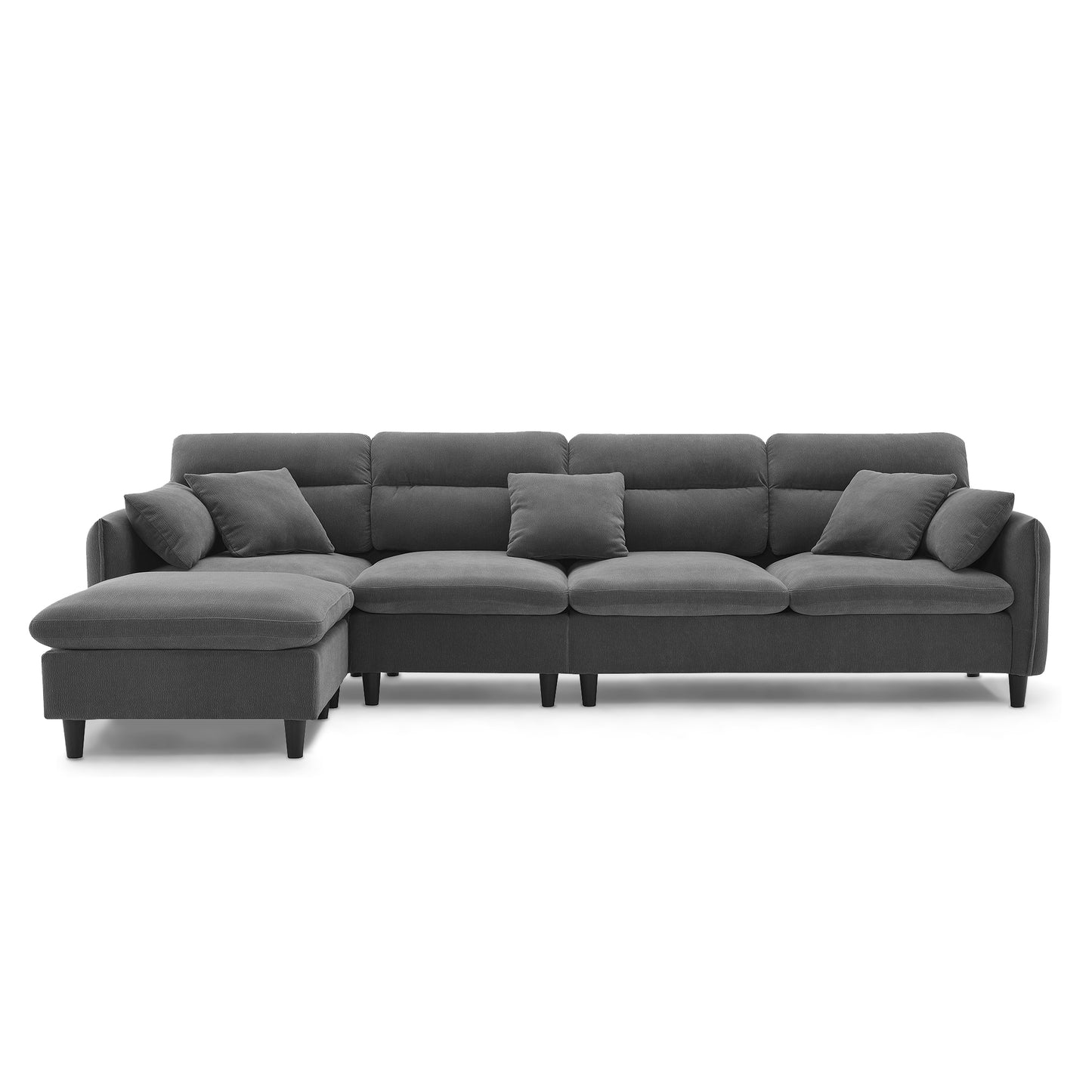 [VIDEO provided][New]110*62" Modern Convertible Sectional Sofa,L-shaped Reversible Couch Set with Free Pillows,5 Seat Cloud Chenille Indoor Furniture with Ottoman for Living Room,Apartment,3 Colors