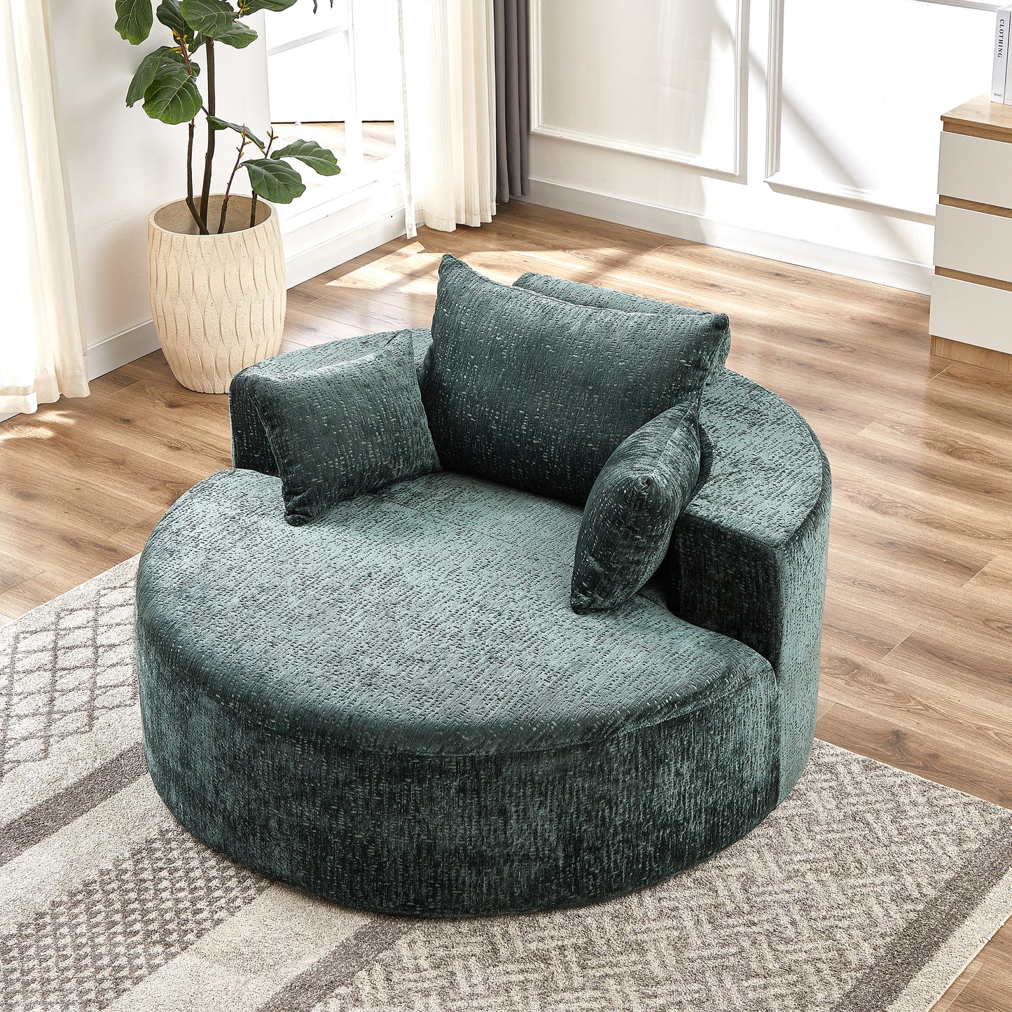 55''L Chenille Sponge single sofa,No Assembly Required,Fluffy Modern Sleeper Chair for Living room, Bedroom, Lounge and Projection Room(Not a swivel chair.)