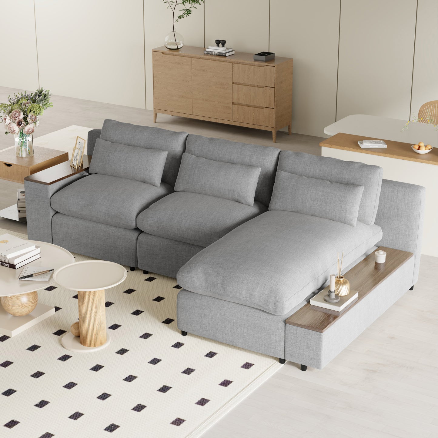 U_Style [ Video Provided] L-shaped Modular Sectional Sofa with Removable Back Cushions,3 Pillows and 2 Storage Spaces,Suitable for Living rooms,Offices and Apartments